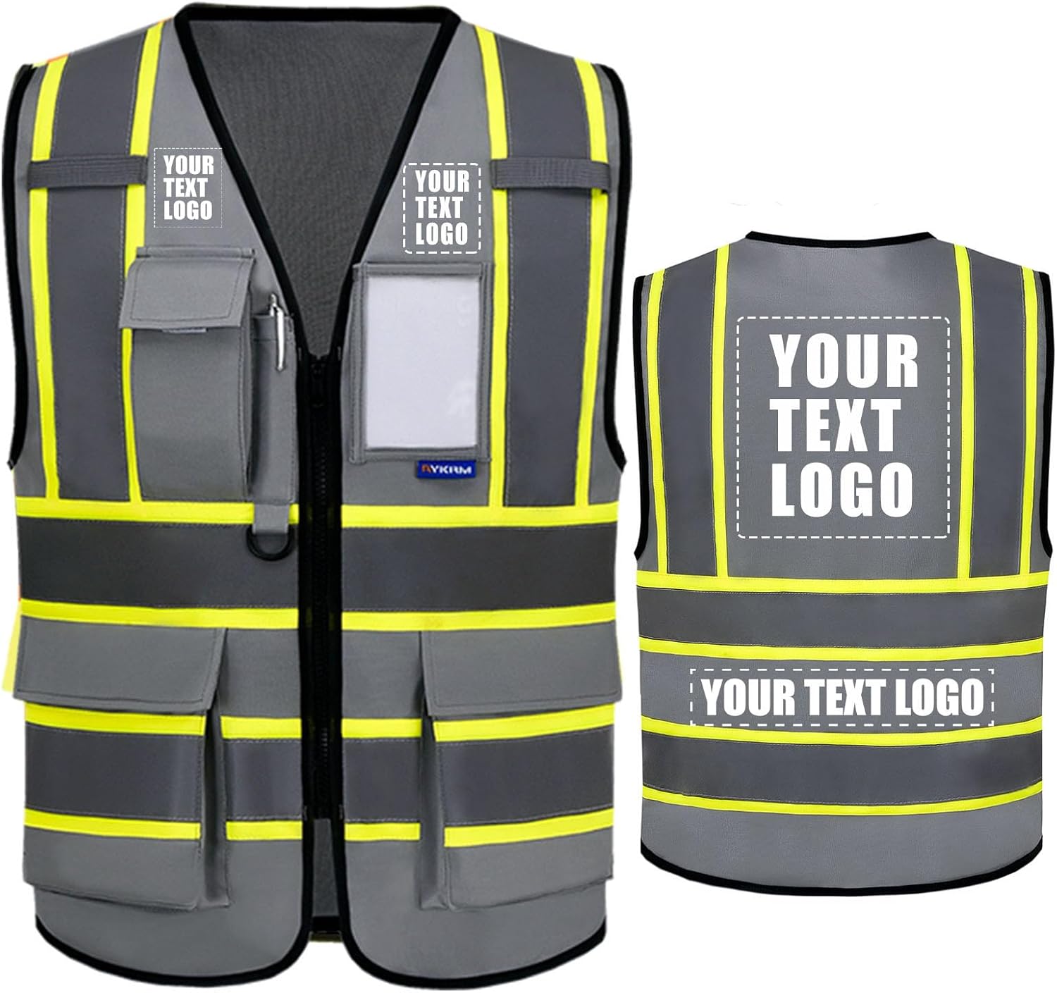 AYKRM Custom Logo Personalised Printed High Visibility Reflective 2 two tone work construction Safety Vest