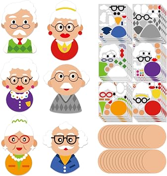 Cinrobiye 30 Set 100 Days of School DIY Craft Kits Happy 100th Day of School Old Lady Grandpa Sticker Self 100 Days Celebration Classroom Activity Art DIY Craft Gifts Party Decoration Supplies