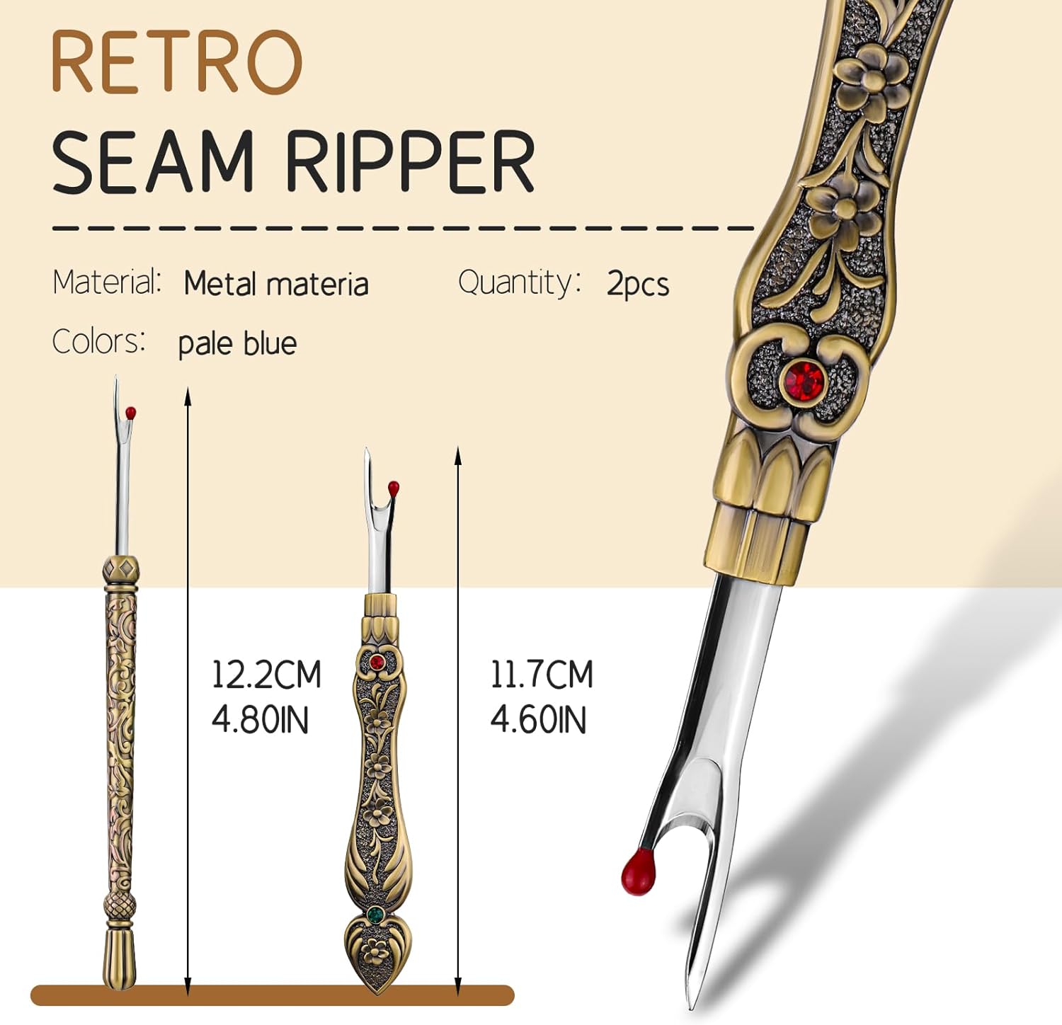 Vintage Seam Rippers, Stitch Remover Tool, Thread Ripper, Metal Seam Rippers for Sewing Needle Work Hand Sewing Knitting Craft