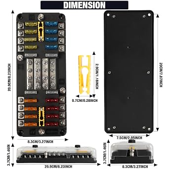 16 Way Fuse Block Marine Panel Fuse Box Kit 16 Circuit Fuses Holder with Led Indicator Waterpoof Cover for 12V/24VCar Rv Boat Marine Automotive