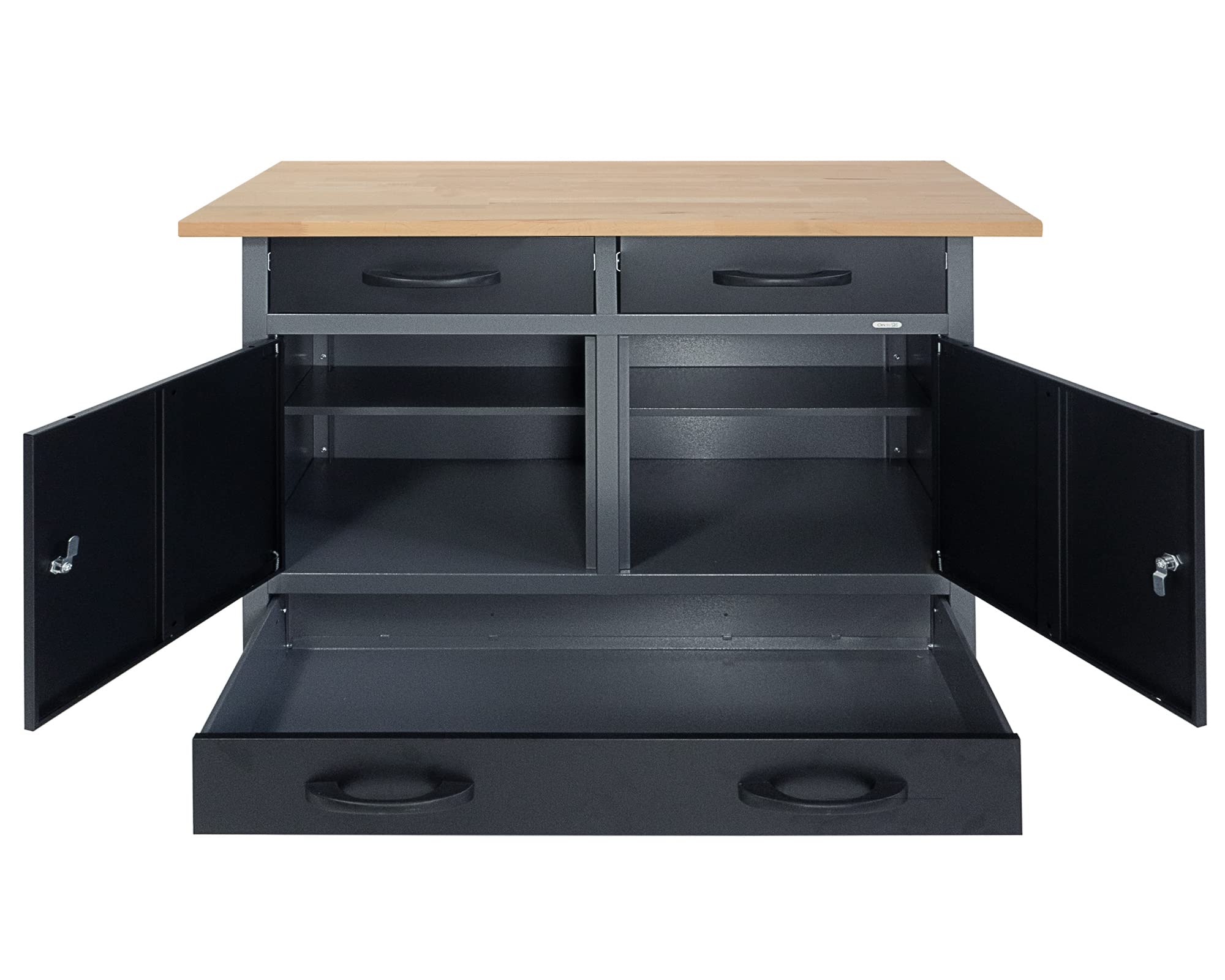 Ondis24 Banco da lavoro 120 cm, 3 cassetti con cuscinetti a sfera e 2 ante bloccabili, piano di lavoro in legno di faggio da 28 mm, altezza di lavoro 95 cm, certificato TÜV, installazione in officina