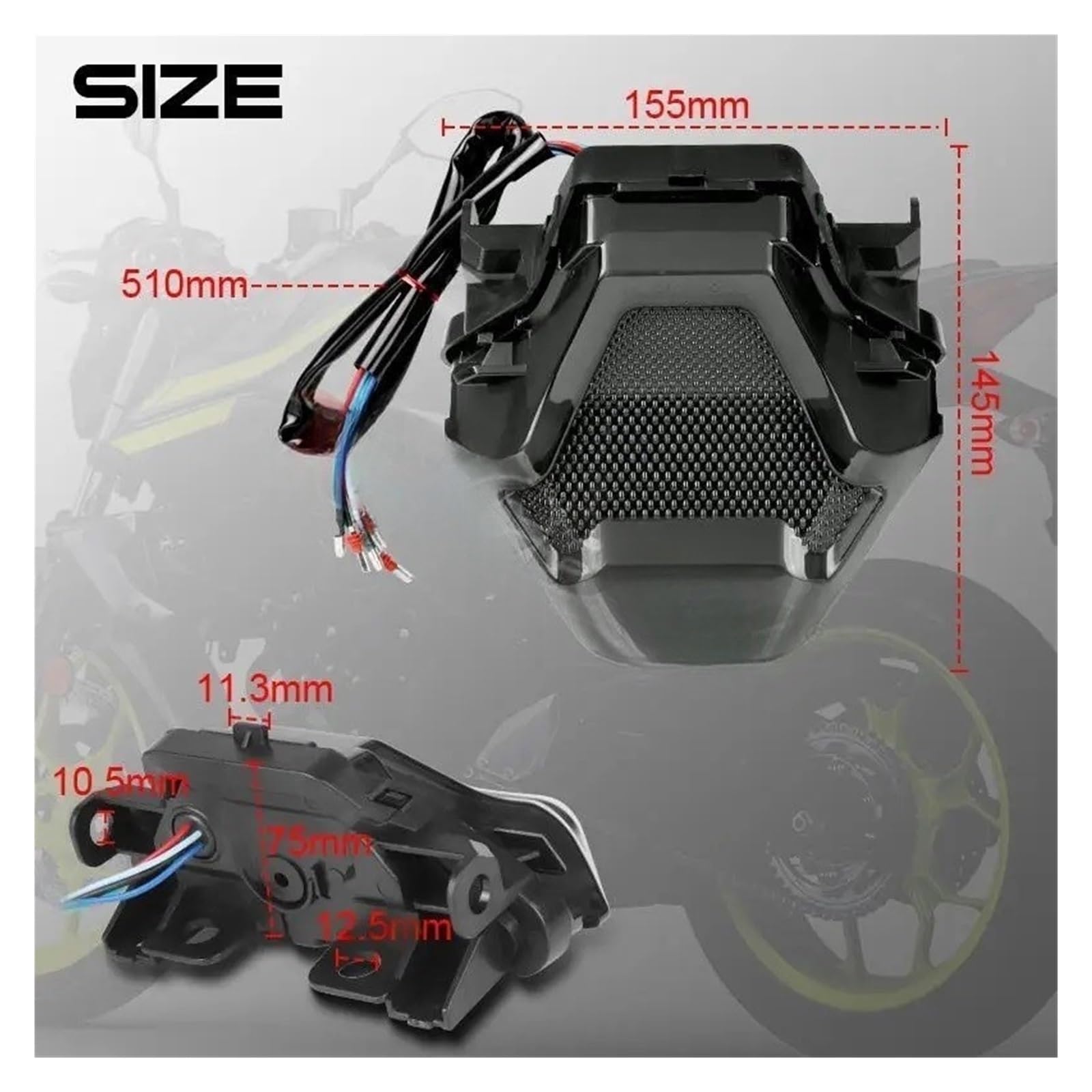 Fanale Posteriore a LED stroboscopico per Moto 12V con indicatori di direzione Lampeggianti, Luce Freno e luci diurne per Yamaha R3 R25 MT07 FZ07 (Luce di Stop).