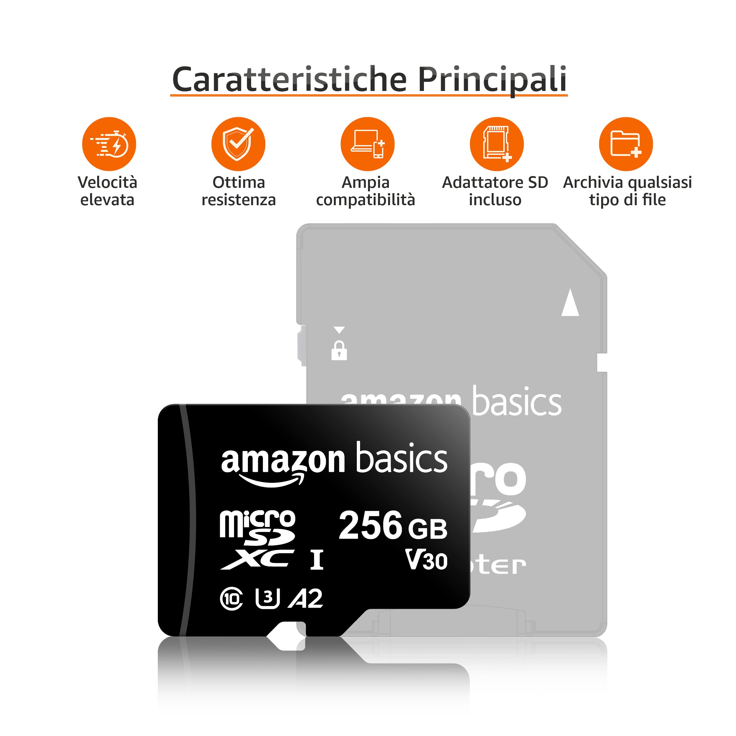 Amazon Basics MicroSDXC 256GB Adapter A2 U3 Black - Dettaglio