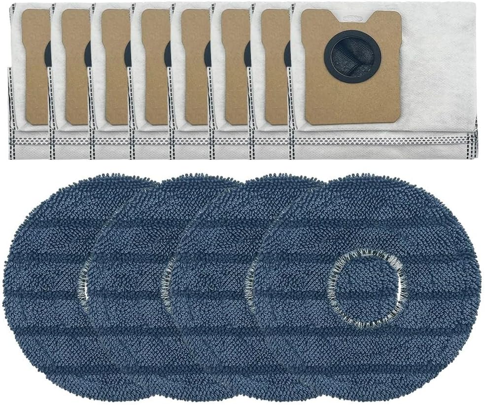 For Eufy for Omni C20, Robot Vacuum Cleaner Accessory Kit with 4 Microfibre Mop Pads and 8 Strong Seal Dust Bags for Floor Cleaning
