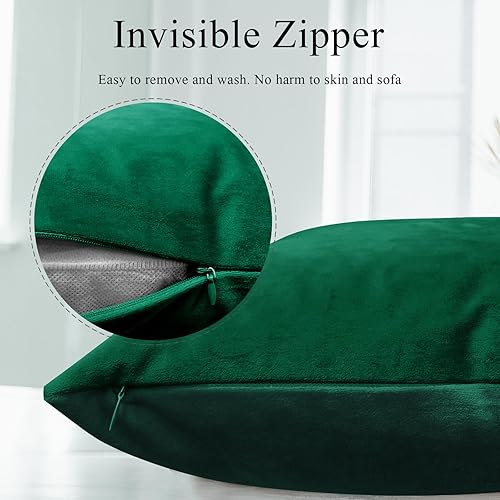 Miniatura 4 de Juego de 2 fundas de almohada decorativas verdes de 12 x 20 pulgadas, funda de cojín cuadrada de terciopelo con cremallera invisible para sofá,