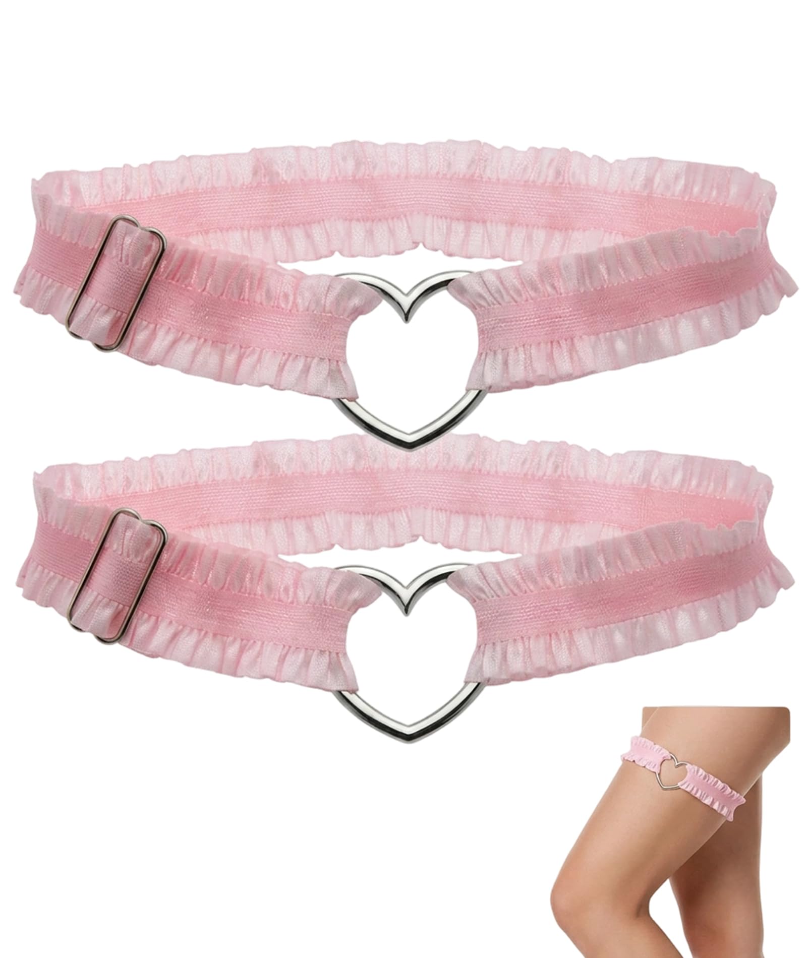 2Pcs Garter Belt, Thigh Garter Pair, Pink Rave Outfit Accessory, Adjustable Lace Leg Bands, Two-Piece Set in Pink for Party Stage Dress Ornament Festival Cosplay Decor Supplies-image-22