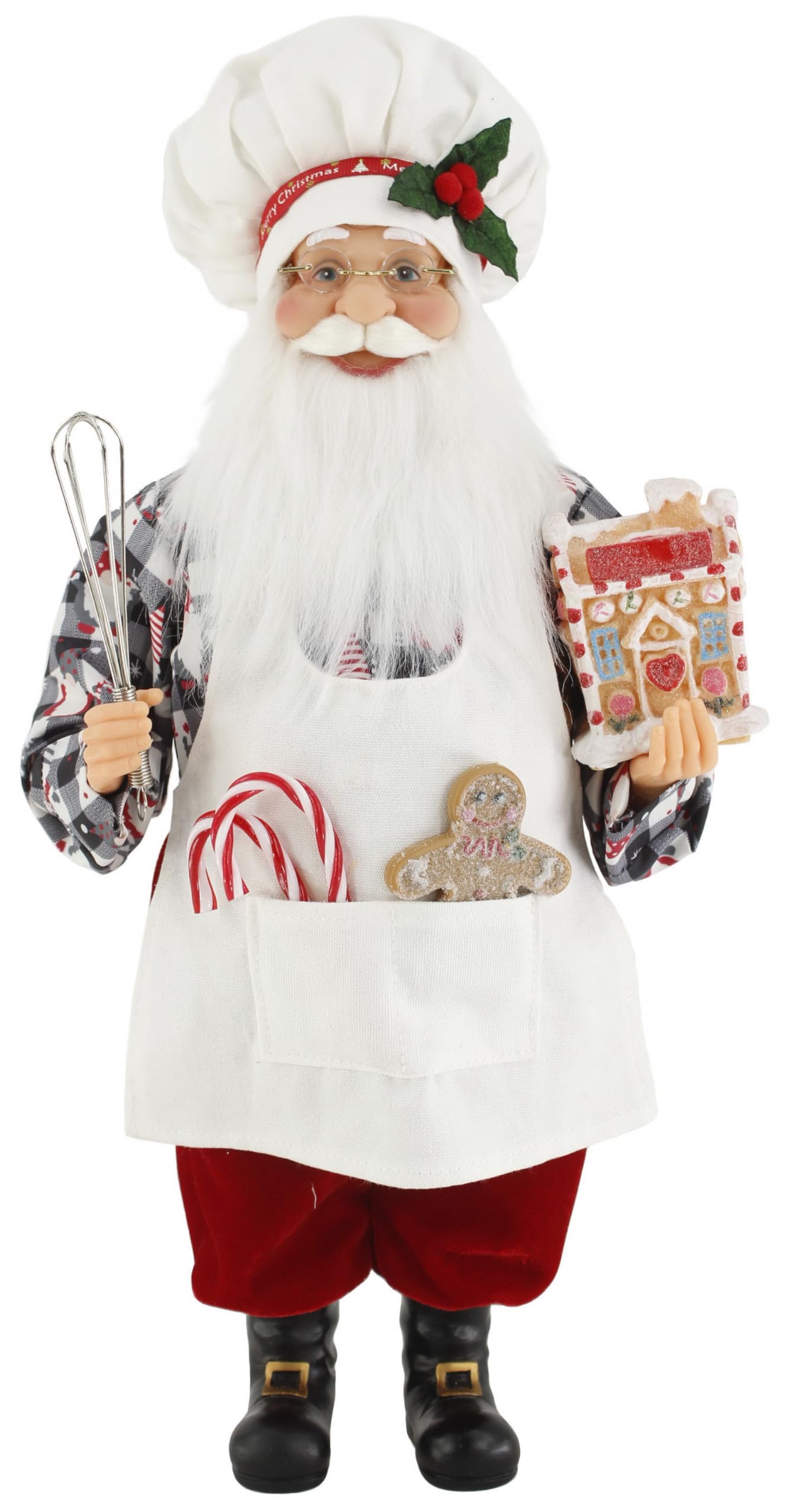 Windy Hill Collection 16" Gingerbread Black & White Check Baker Santa Claus Christmas Figurine Figure Decoration 163024
