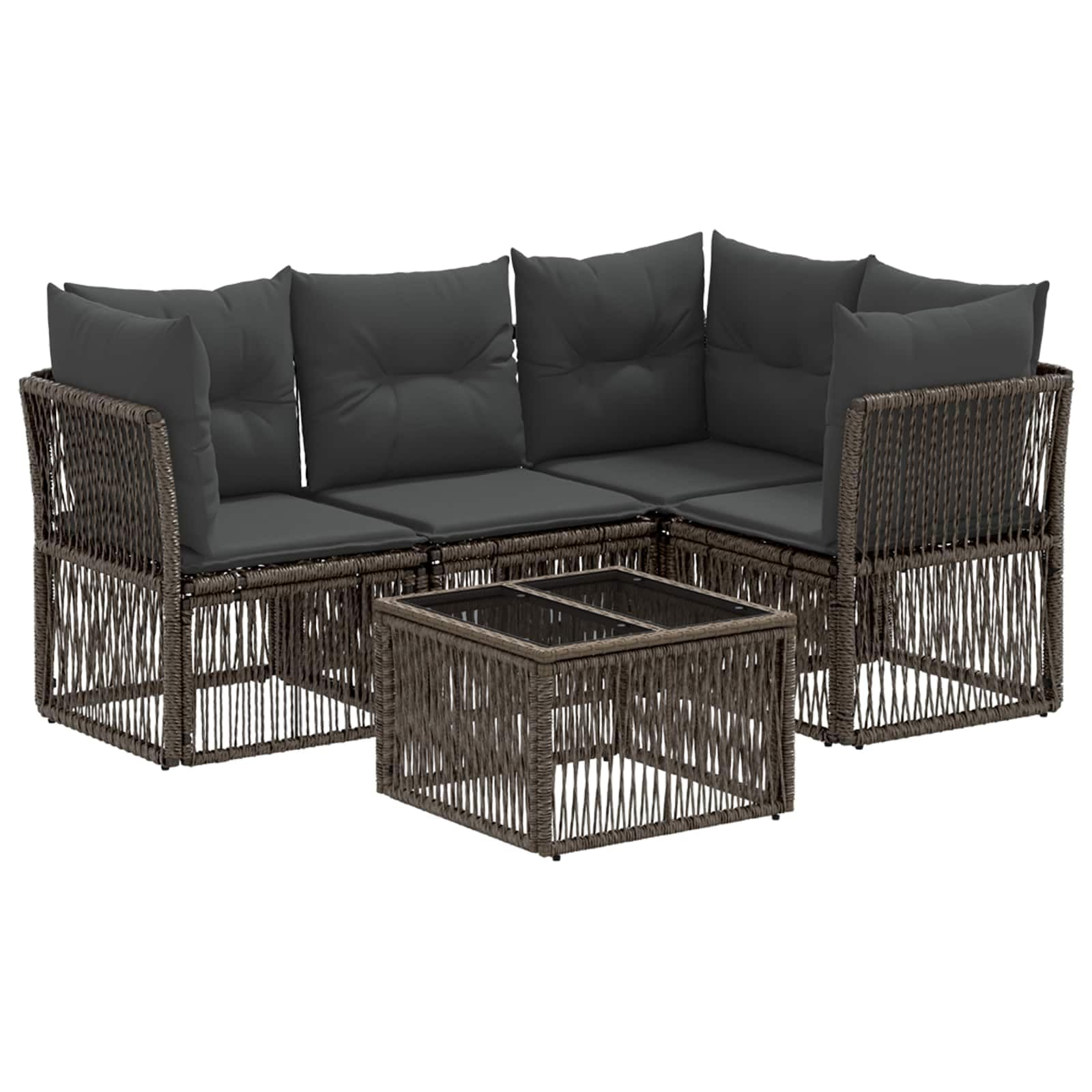 Canapé de jardin 5 pcs vidaXL en polyrotin gris | Salon modulable extérieur pour terrasse