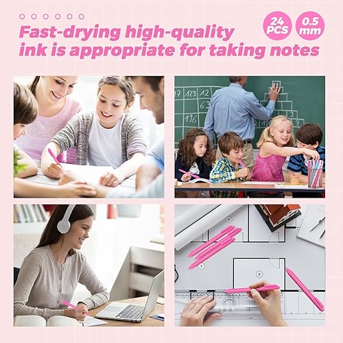 Miniatura 6 de Cholemy Paquete de 24 bolígrafos retráctiles, bolígrafos de clic a granel, bolígrafos de tinta de gel pastel, bolígrafos de punta fina de 0.020 in,