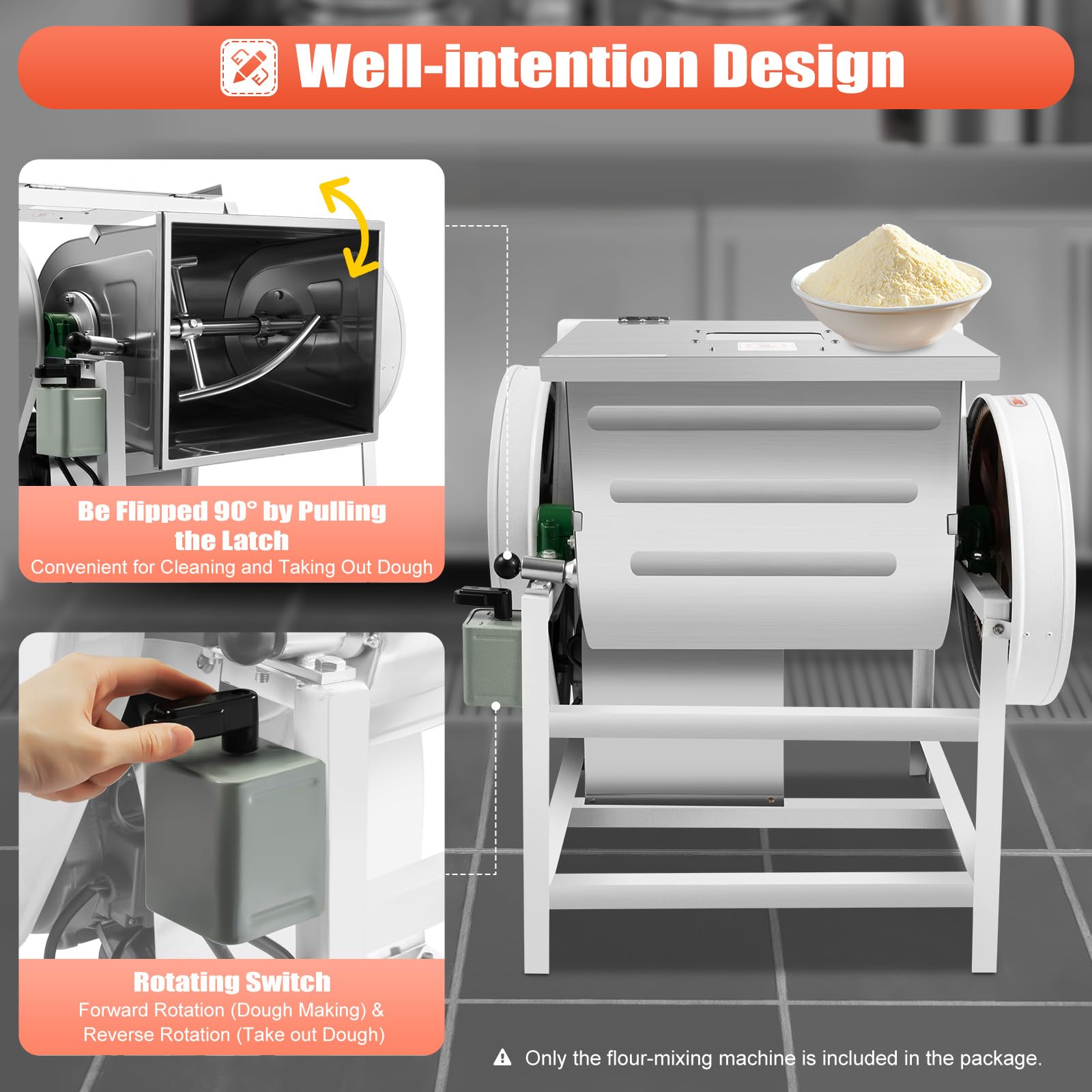 110V Commercial Dough Mixer Flour Mixing Machine 30QT(15KG), Electric Stand Mixer Dough Kneading Machine Heavy Duty Pizza Dough Mixer with 90° Tilt Barrel For Noodle Restaurants, Hotels