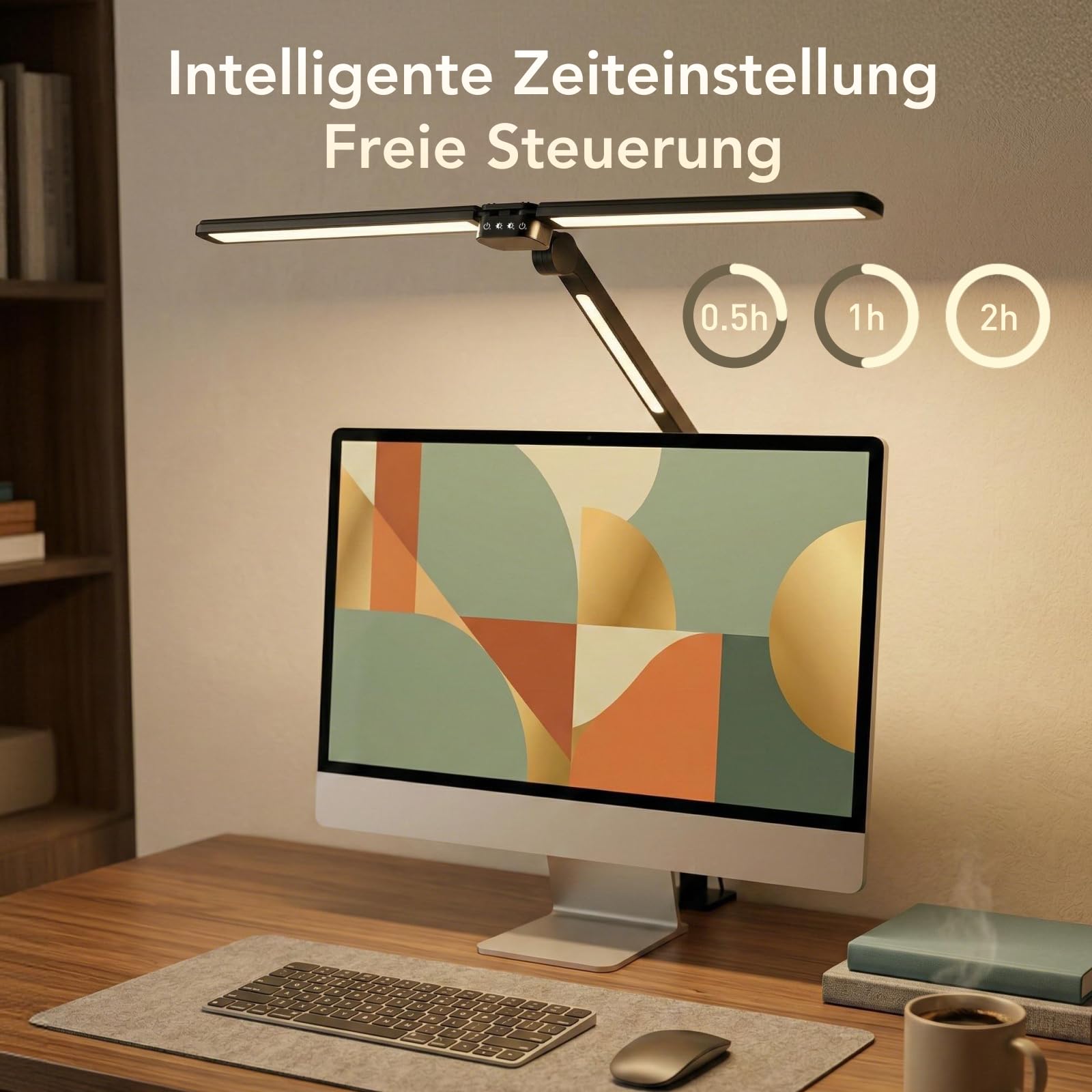 Tomshine LED Schreibtischlampe 24W Doppelkopf Klemmleuchte Dimmbar mit Fernbedienung, 272 LEDs 1500LM CRI 95+ Hell, 4 Farben Timer, Augenschonende Architektenlampe für Büro