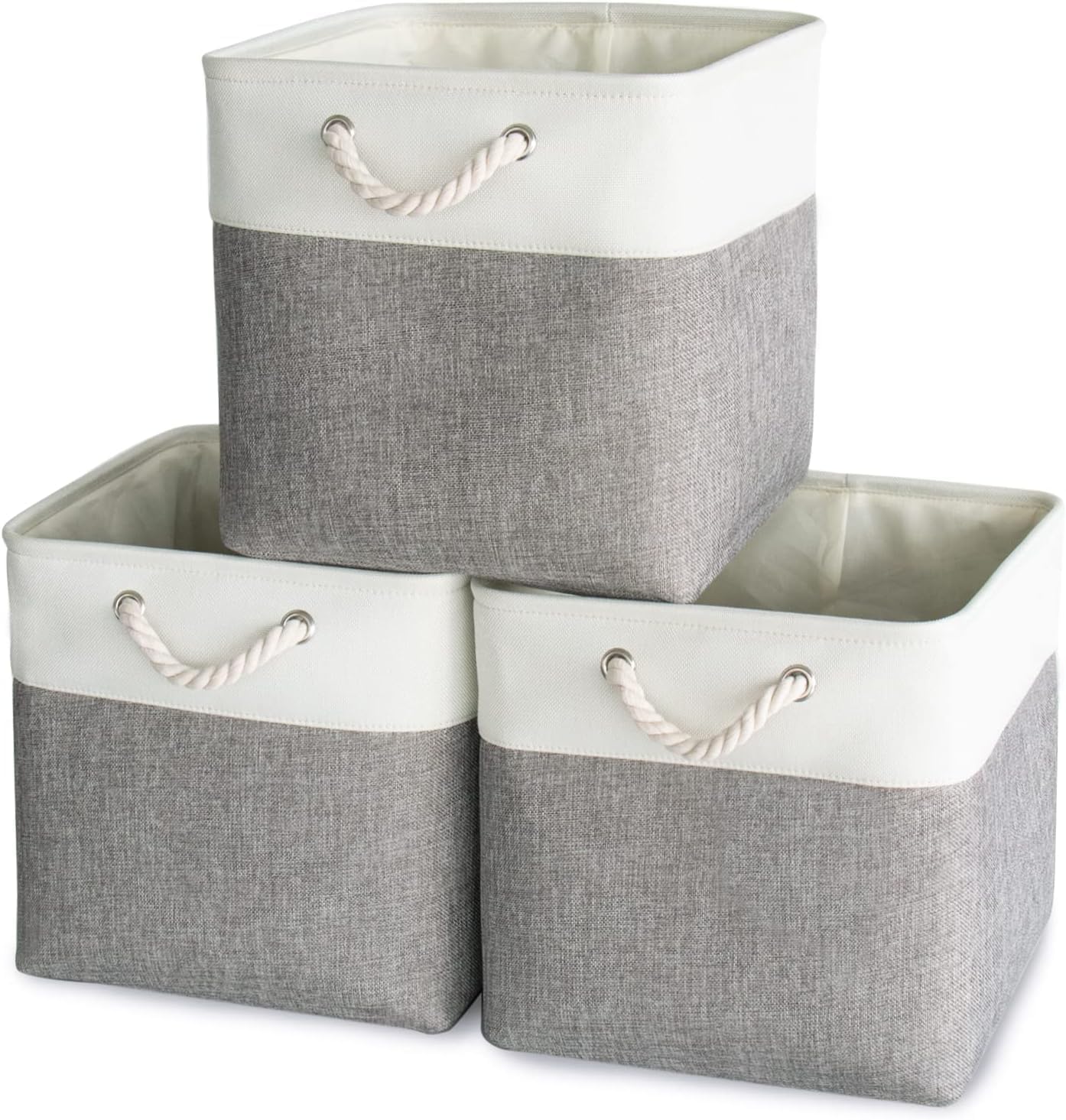 Collapsible Fabric Storage Cubes with Rope Handles, 3-Pack Cube Storage Bins, Baskets Organizing for Closet, Shelf, Clothes, 11 * 11 * 11 Inches