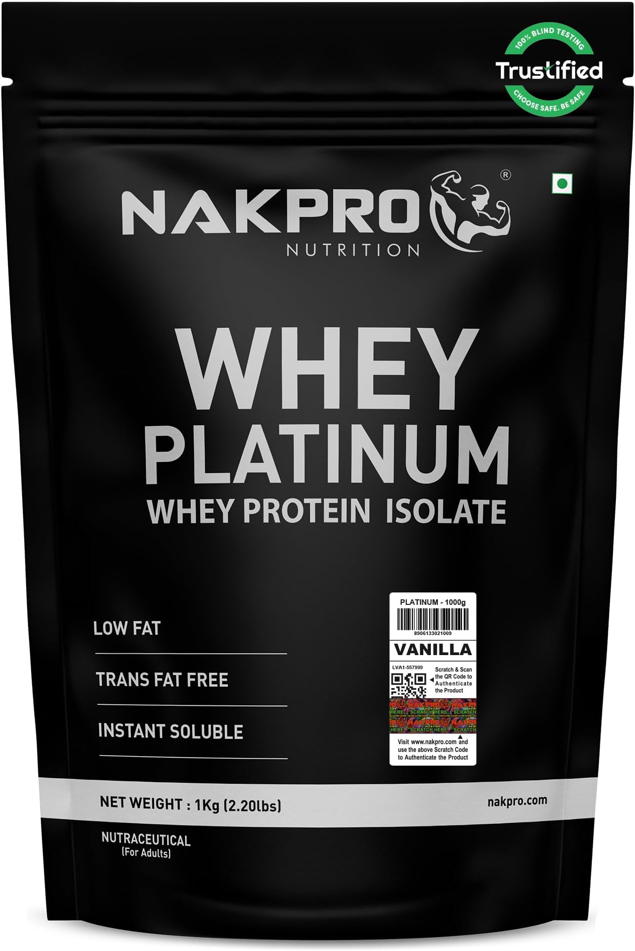Platinum Whey Protein Isolate 1kg Vanilla | 28g Protein, 6.4g BCAA | Trustified Certified 100% Authentic Supplement Powder & No Adulteration | Low Carbs, Fast Absorbing Whey Protein Powder