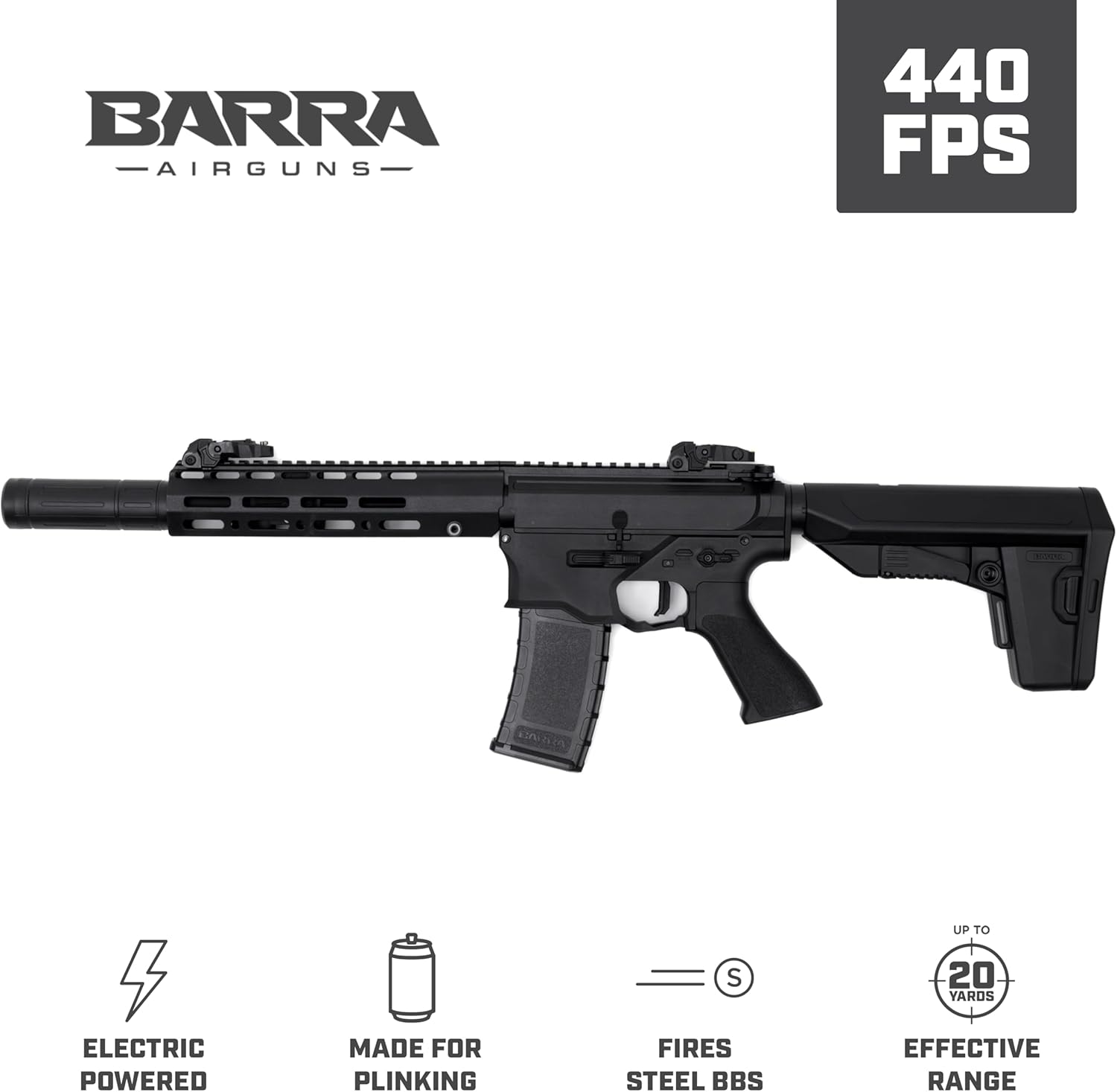 Barra Airguns 400e Gen 2 Full Auto Battery-Powered BB Gun Kit, Includes LiPo Battery and Charger, Fully Automatic Electric BB Rifle - 430 to 440 FPS