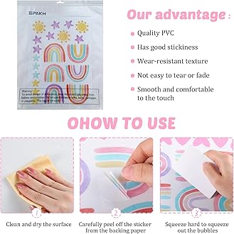 Epakh Boho Rainbow Wall Decor Stickers Small Rainbow Wall Decal Watercolor Rainbow Heart Sun Star Wall Stickers for Girls Boys Baby Bedroom Nursery Wall Decor (Classic Color)