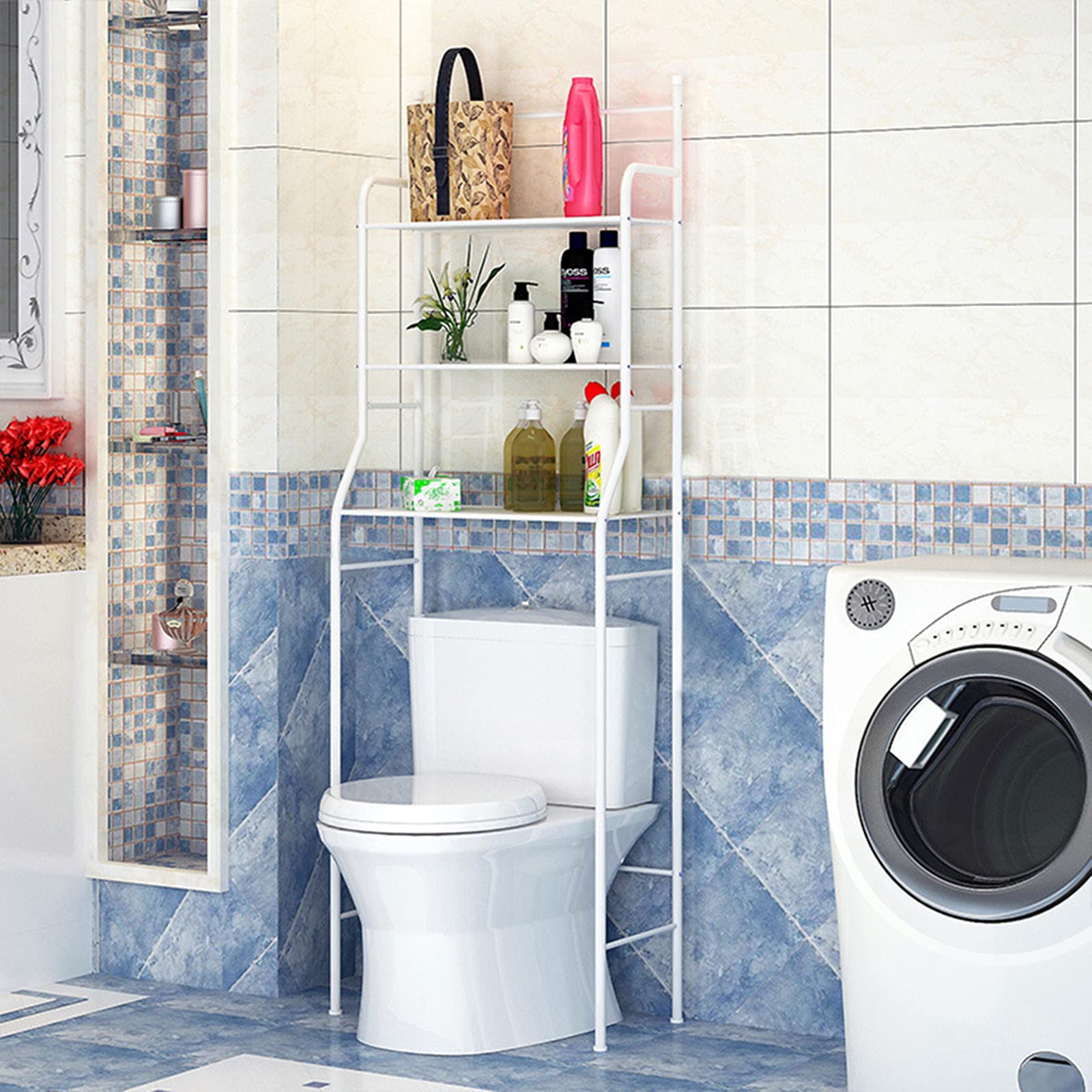 Estanteria sobre Inodoro WC Cuarto Baño Lavadora Ahorra Espacio Almacenamiento,Estantería de Baño sobre Inodoro | 3 Alturas | Resistente a Agua y Polvo,165 * 55 * 26cm-Blanco