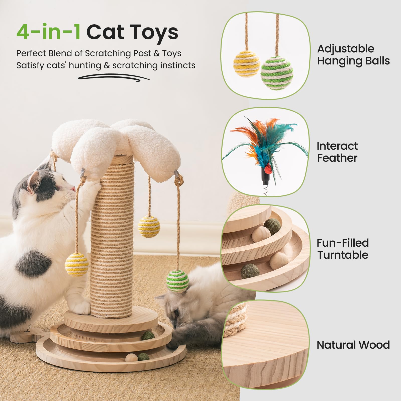 MEWOOFUN Kattenspeelgoed, 2-laags draaiplateau, kattenbalspeelgoed met