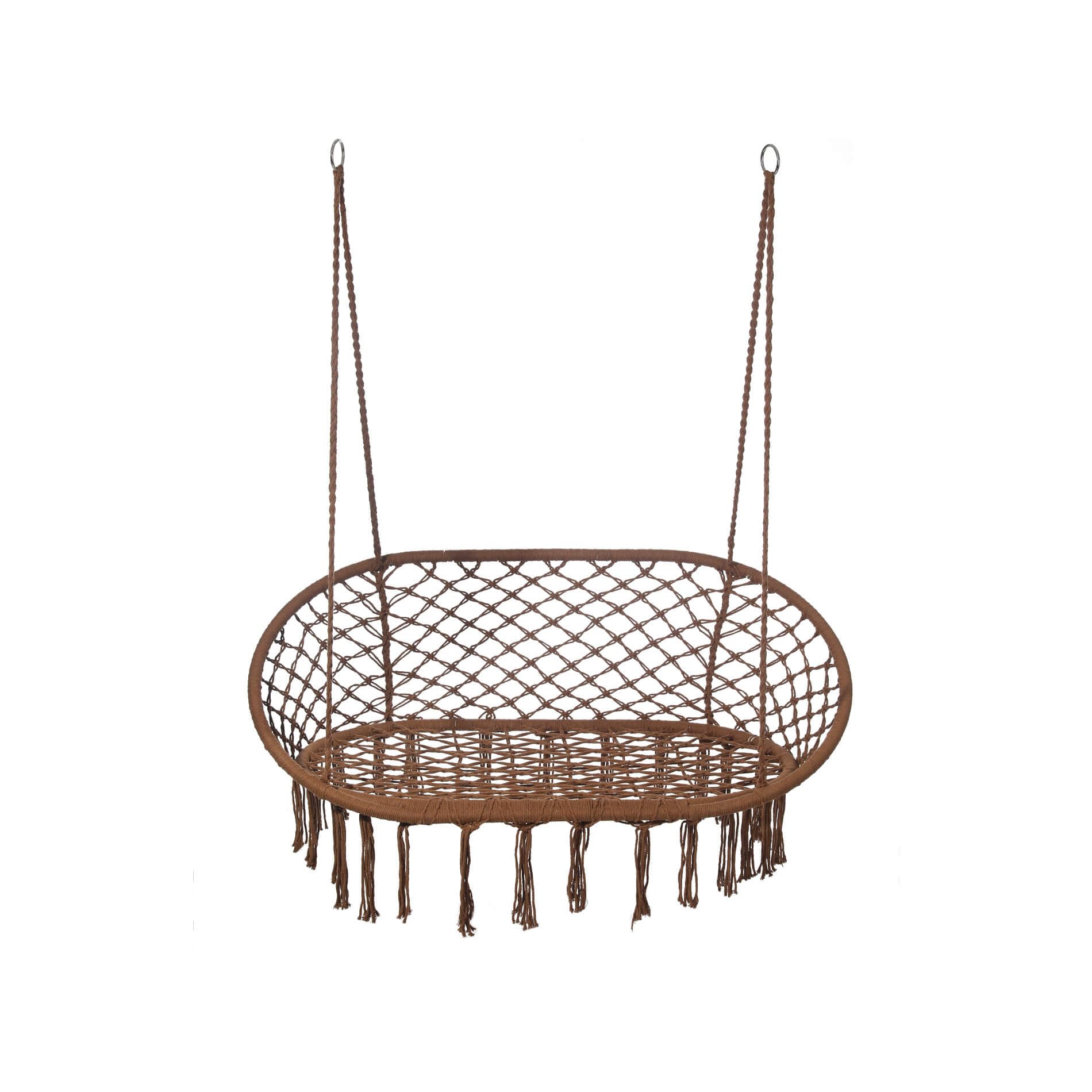 Rebecca Mobili Sofá mecedora de 2 plazas, silla colgante relax, marrón, policotón, acero, 2 plazas, para jardín, sala de estar – Dimensiones (alto x ancho x profundidad): 150 x 130 x 70 cm - Art