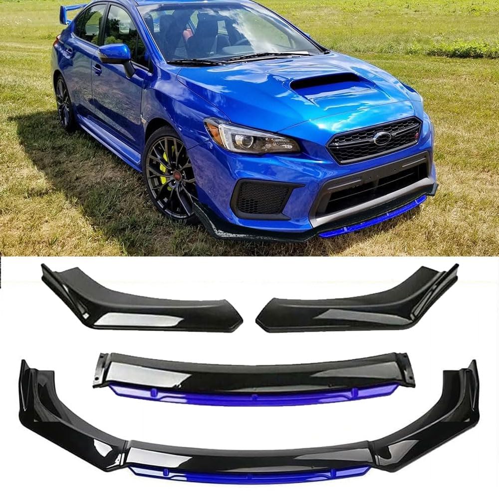DREAMIZER Car Universal Front Bumper Lip 4pcs Body Kit Chin Spoiler Splitter Diffuser Protector Compatiable for Toyota Honda Nissan, Black w/Blue