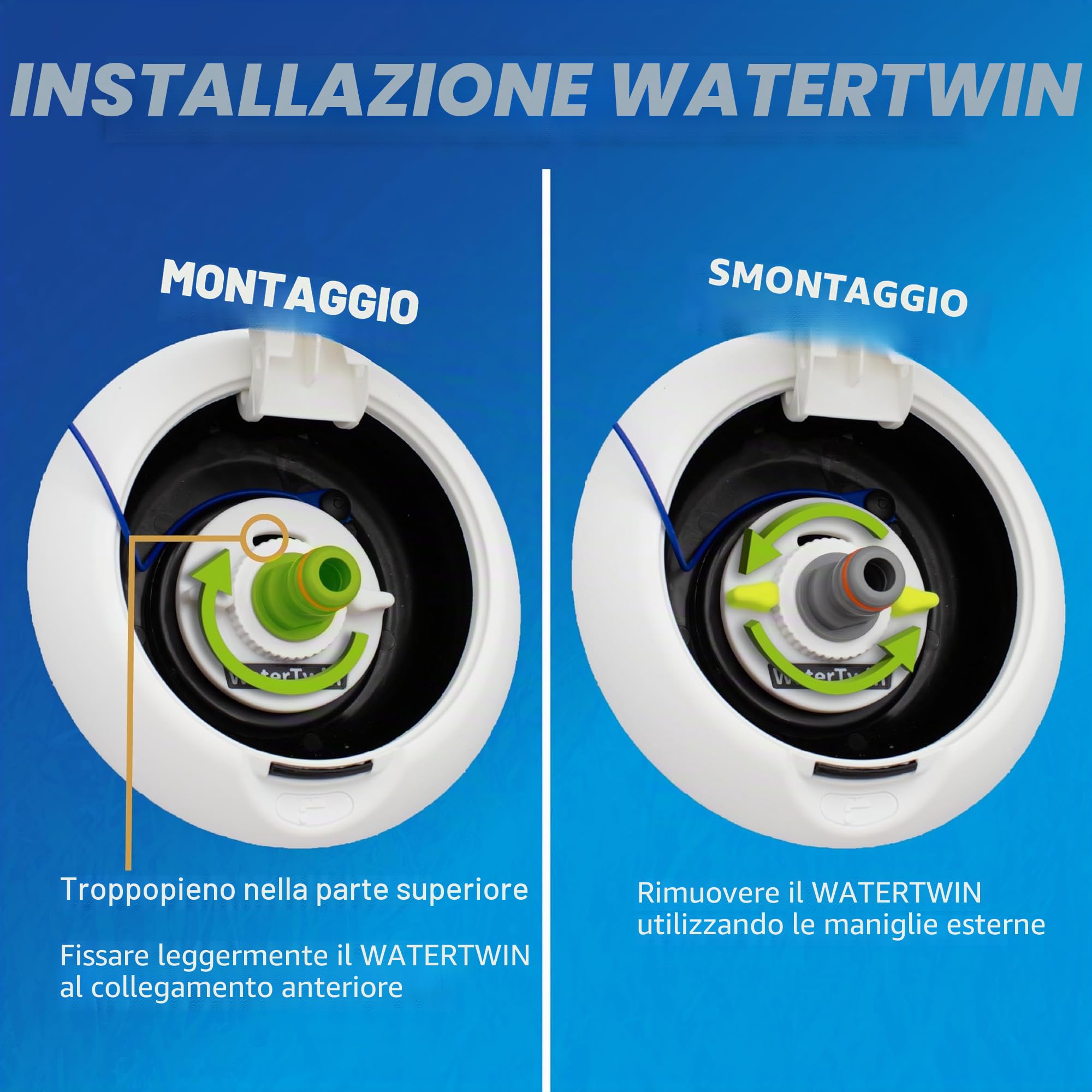 Watertwin Adattatore per il serbatoio dell'acqua per camper, accessori per caravan, tappo per il serbatoio dell'acqua con doppio connettore Gardena (adattatore per tappo del serbatoio a 2 pin D:78)