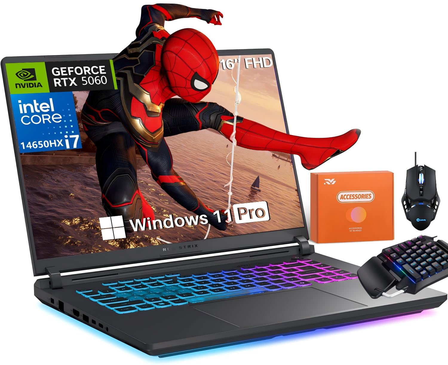 ASUS ROG Strix G16 Gaming Laptop 2025, Intel 14th Gen Core i7-14650HX (fino a 5.2GHz), NVIDIA RTX 5060, 32 GB DDR5, SSD da 2 TB, FHD+ 165Hz, Wi-Fi 7, luce RGB completa, Windows 11 Pro, W/Accessoires