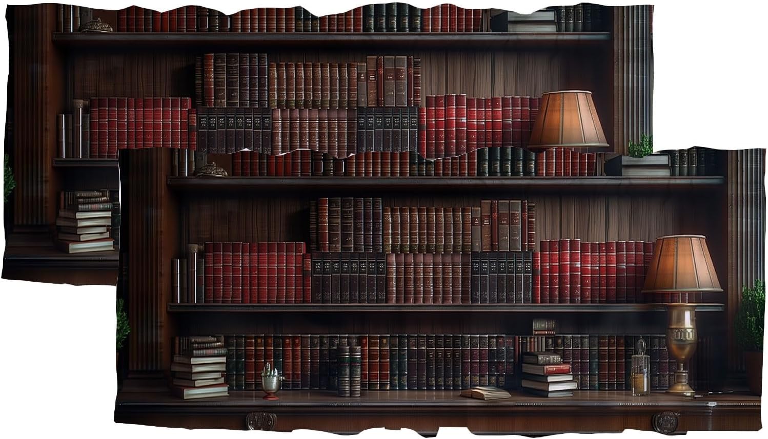 Bookshelf Kitchen Curtain Valance Bookcase Books Brown Wood Bookshelves Decorative Decoration Window Valances Curtains Drapes for Kitchen Bedroom 2 Pack 52x 18 inch