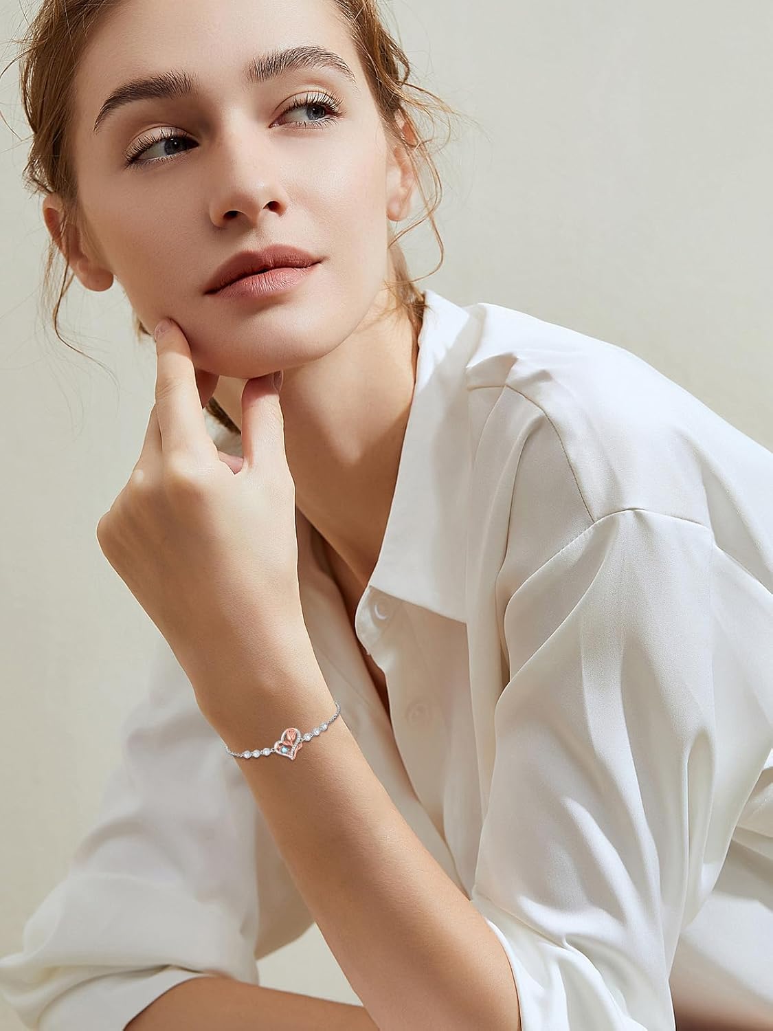 Mom Birthstone Charm Link Bracelet 925 Sterling Silver Rose Heart Mom Bracelet with 12 Months Birthstone Mother's Day Gift Jewelry Gifts for Women,Chain Length 7"+2" Extend - Image 2