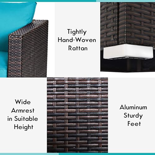 Vista 36 de Tangkula - Sofá de mimbre con cojines extraíbles, 2 piezas, sofá para balcón, terraza, jardín y piscina