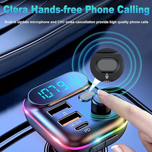 Miniatura 3 de Transmisor FM Bluetooth mejorado con robot VR para coche, adaptador inalámbrico Bluetooth 5.0 FM para coche con puertos USB duales, compatible con