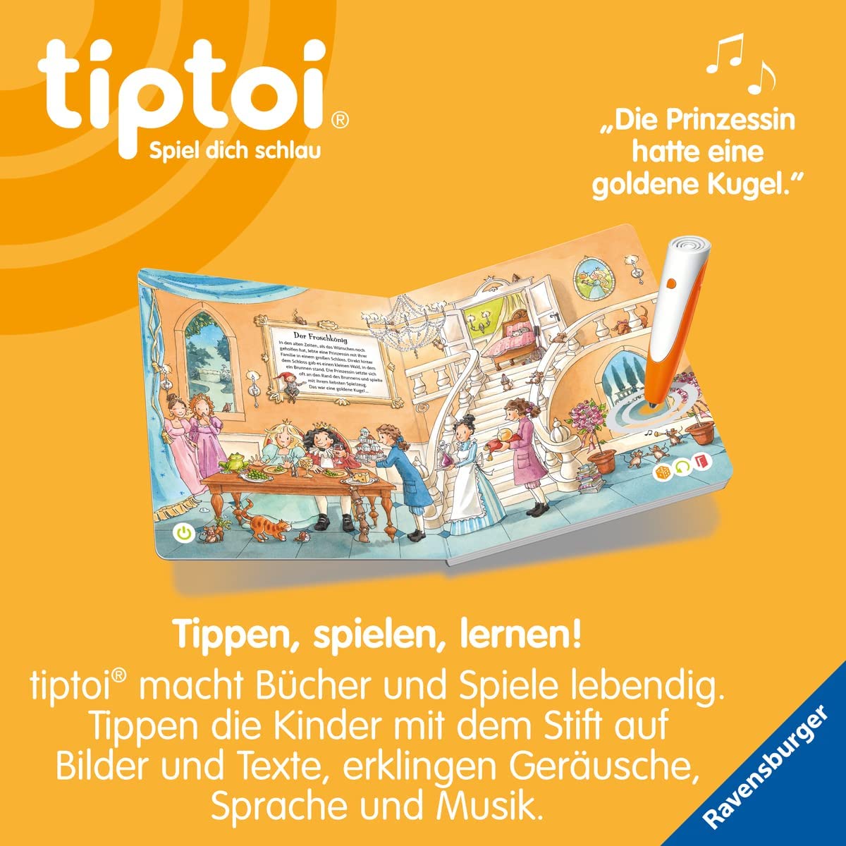 Ravensburger tiptoi Set, Meine schönsten Märchen (książka dla dzieci) + 00110 tiptoi Der Pen + mapa świata dla dzieci, zabawka edukacyjna dla dzieci
