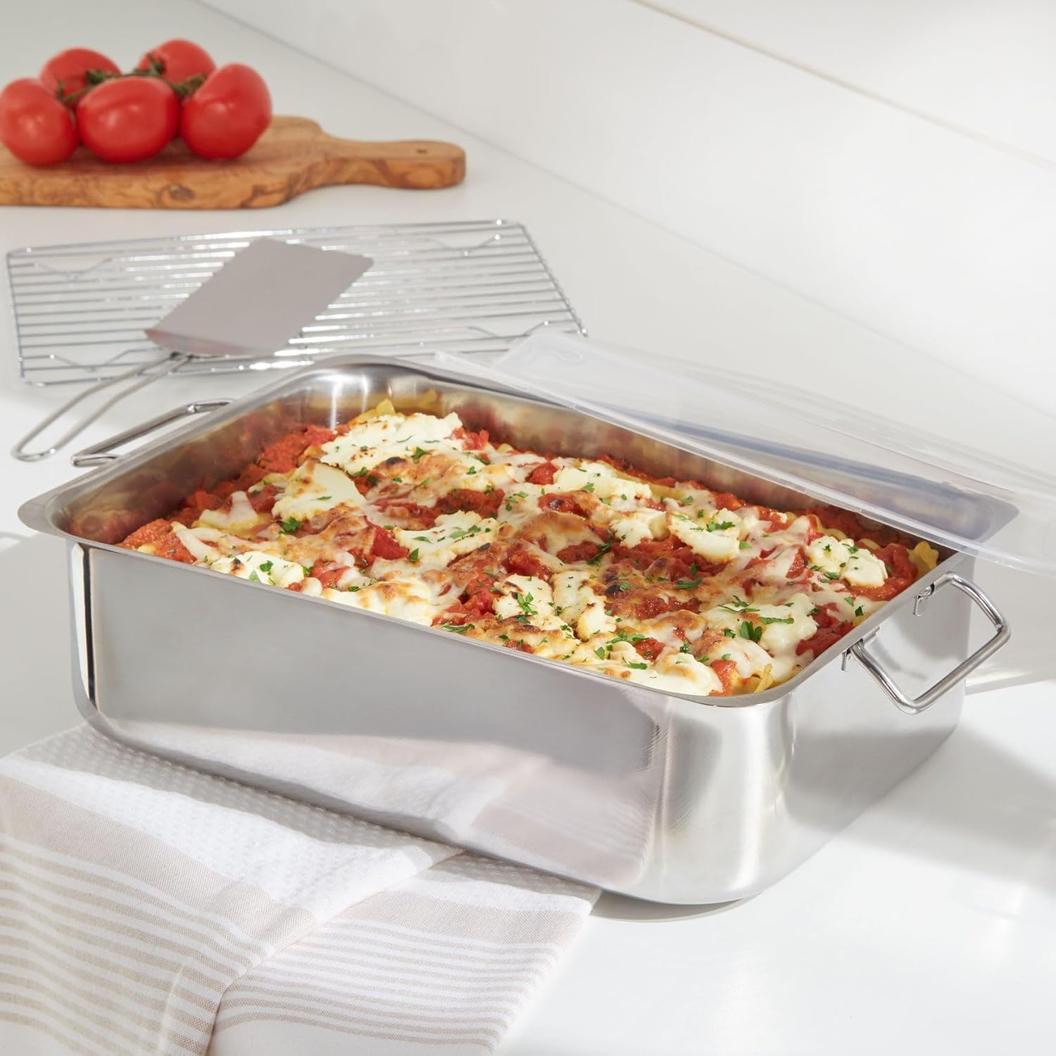 BrylaneHome 4 Piece All-In-One Roaster & Lasagna Pan - Stainless