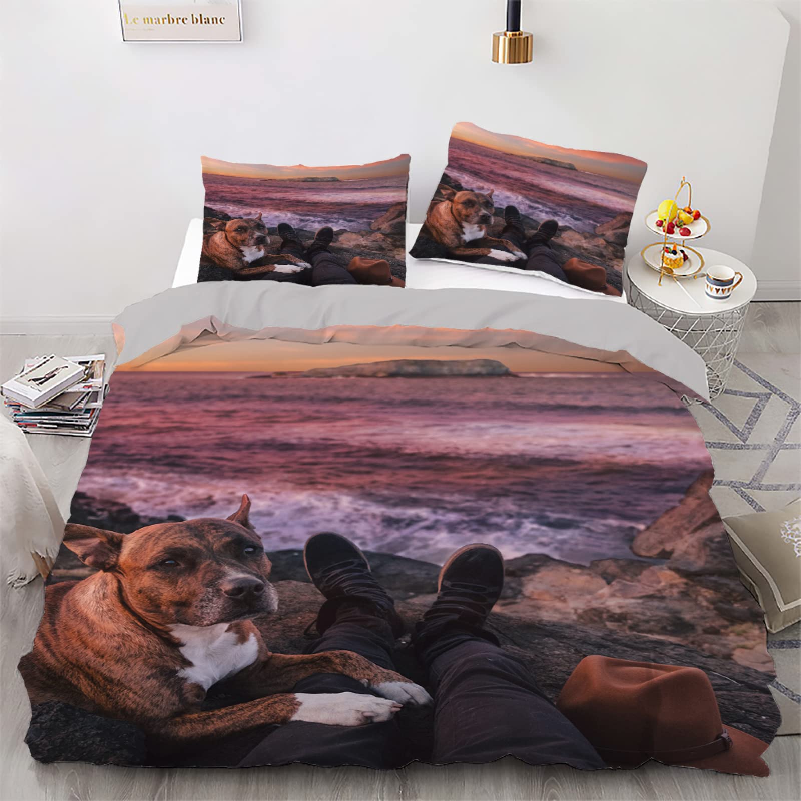 Housse de couette 200x200 violette en microfibre avec 2 taies d'oreiller