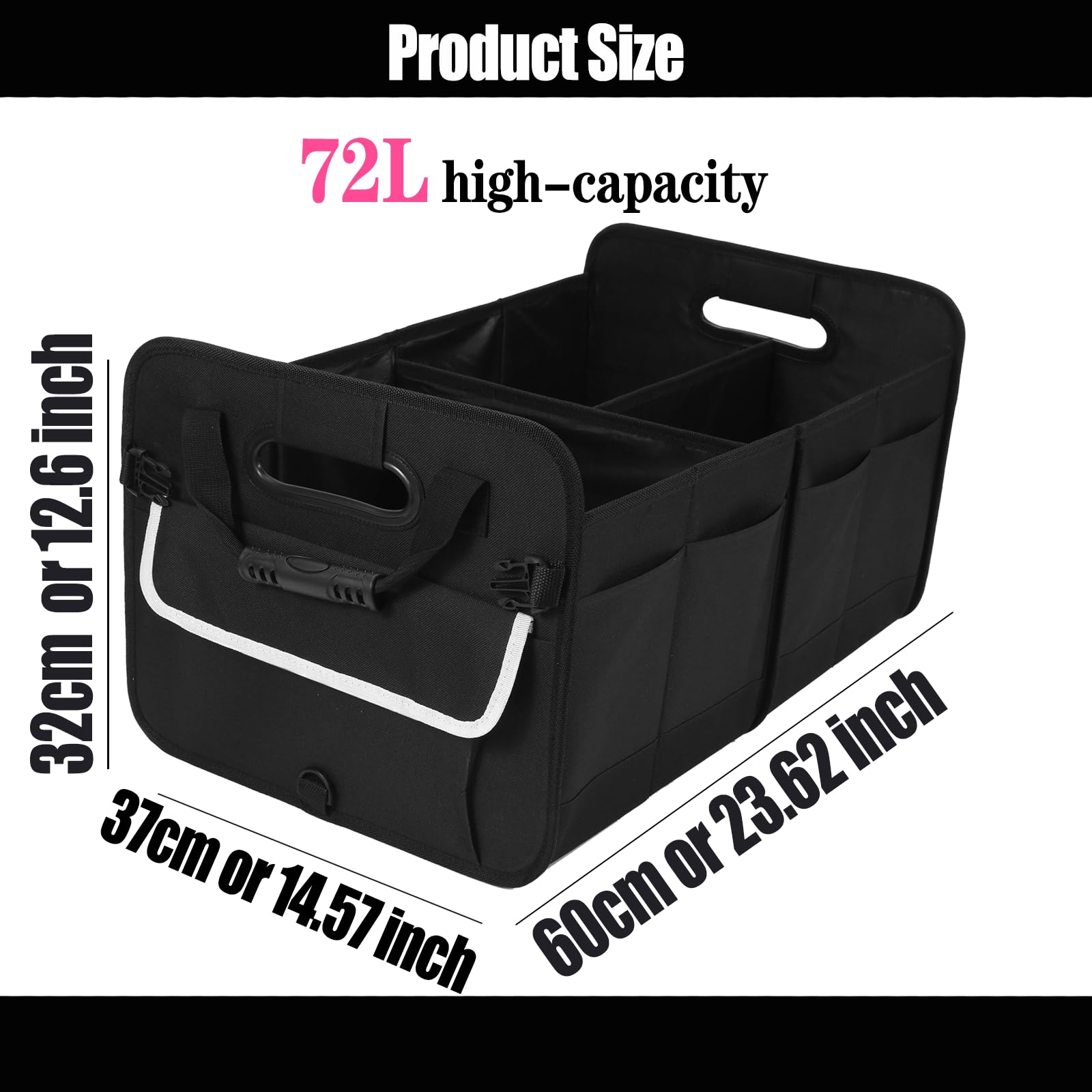 Car Suv Trunk Organizer Sturdy Car Storage Organizer for Accessories Tools Sundries Upgraded 4 Carrying Handles 72L Foldable — view 2