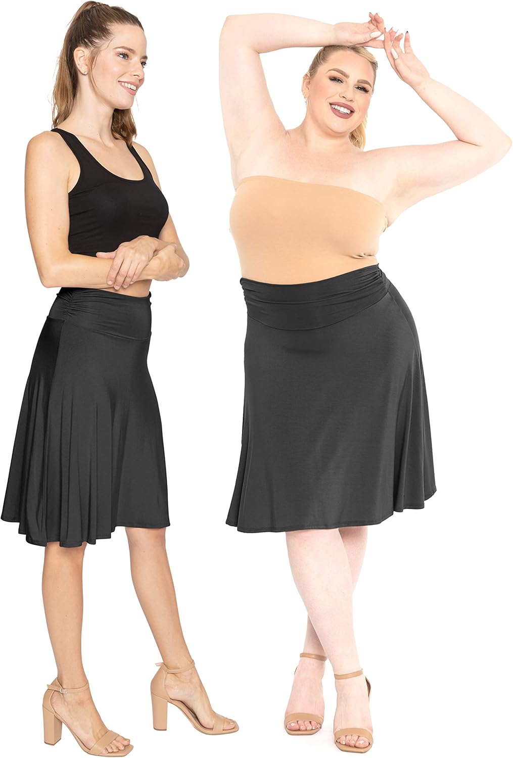 STRETCH IS COMFORT Women's & Plus Size Knee and Ankle Length Ruched Waist Flowy Skirt | Soft & Lightweight | Sizes S - 5X - Image 2