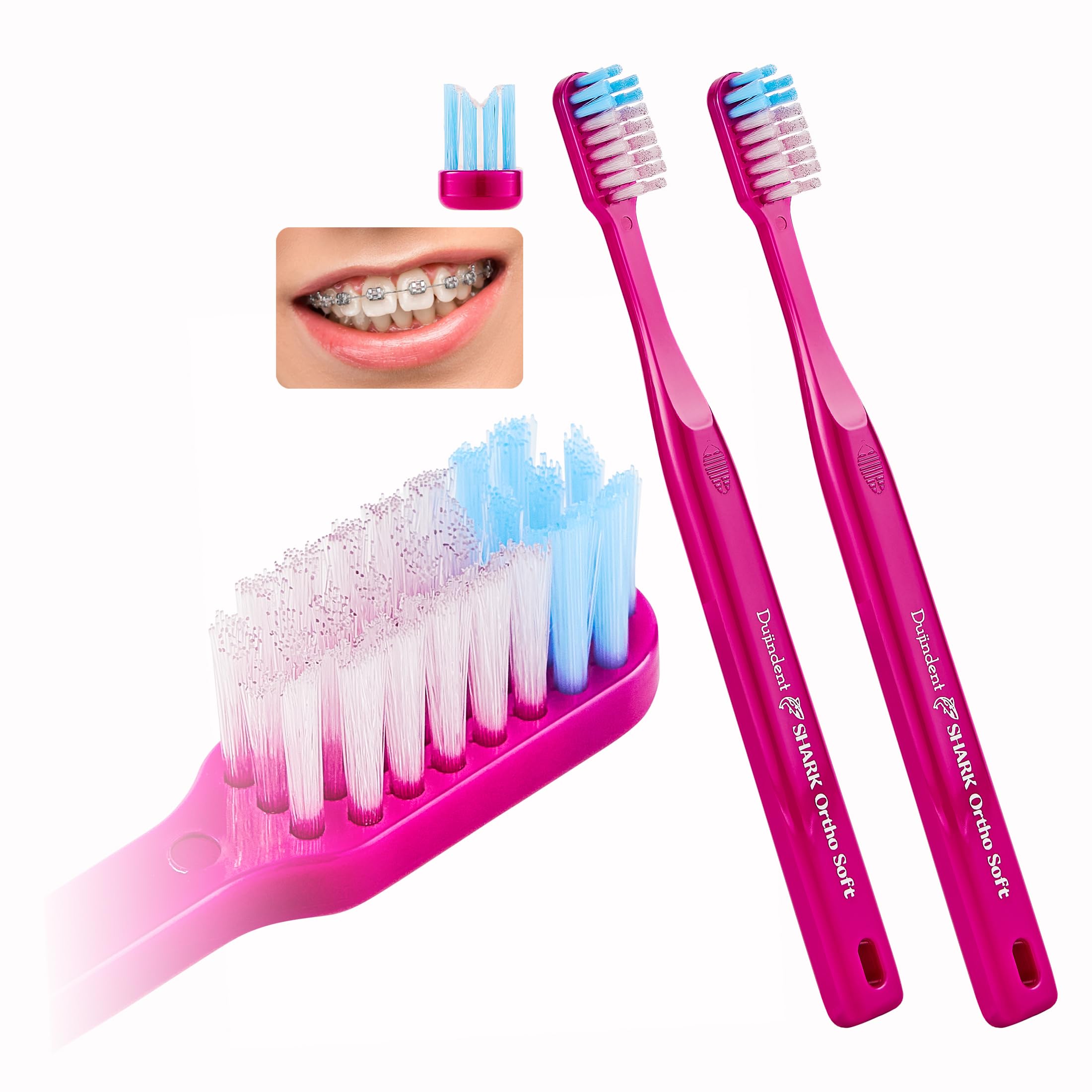 Spazzolino ortodontico per parentesi graffe [2 confezioni] Taglio a V Setole USA, Spazzolino da denti per la pulizia di staffe e fili (Shark Ortho Soft, 2 pezzi)
