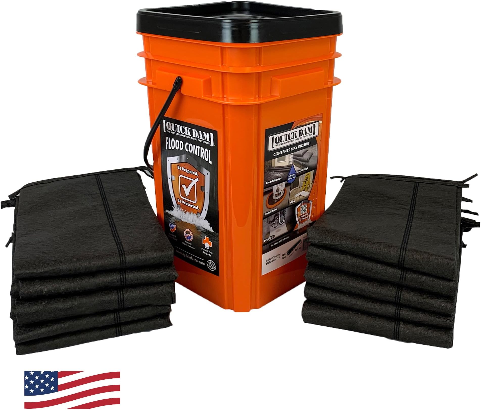 Grab & Go Flood Kit includes 10-5-ft Flood Barriers in Bucket (QDGG5-10), Orange