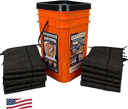 Quick Dam Grab & Go Flood Kit includes 10- 5-ft Flood Barriers in Bucket QDGG5-10, Orange