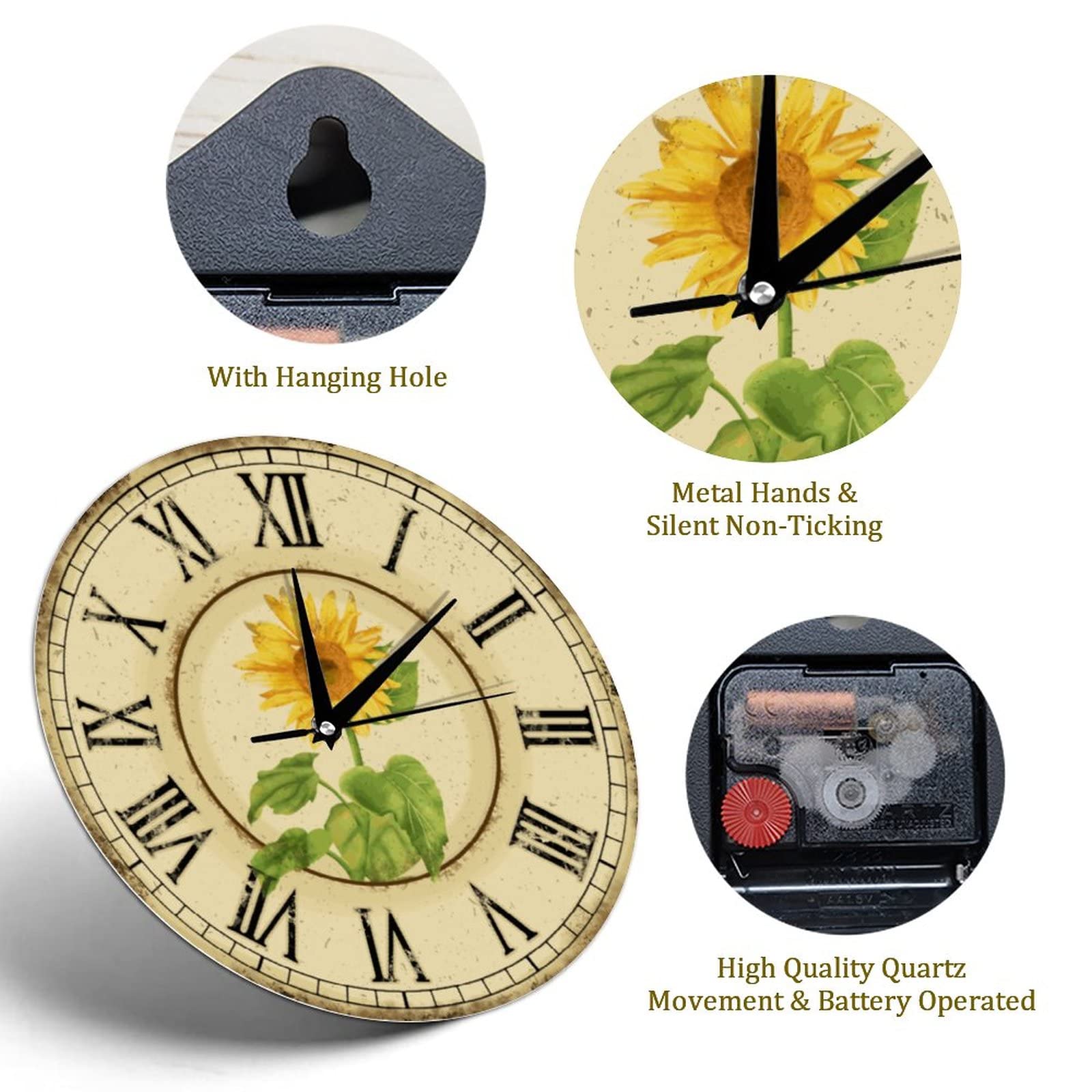 Horloge Murale Ronde Tournesol 30 Cm MagiDeal - Intérieur Et Extérieur, Silencieuse Et Étanche, Décoration Maison Et Jardin Horloge Murale Ronde Tournesol 30 Cm MagiDeal - Intérieur Et Extérieur, Silencieuse Et Étanche, Décoration Maison Et Jardin