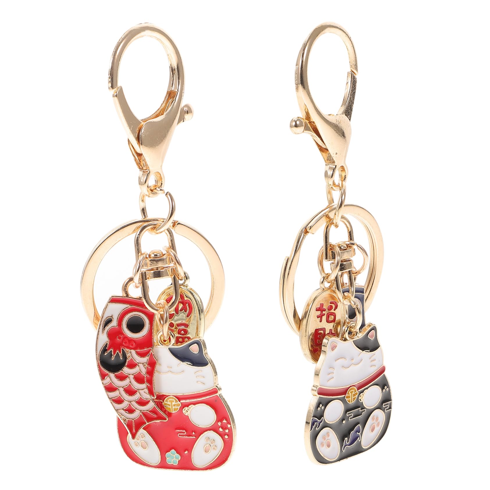 Llavero de Dibujos Animados Gato Fortuna Rojo de Aleación de Zinc Decoración Fina y Pack de 2 para Cumpleaños y Accesorios de Bolsos
