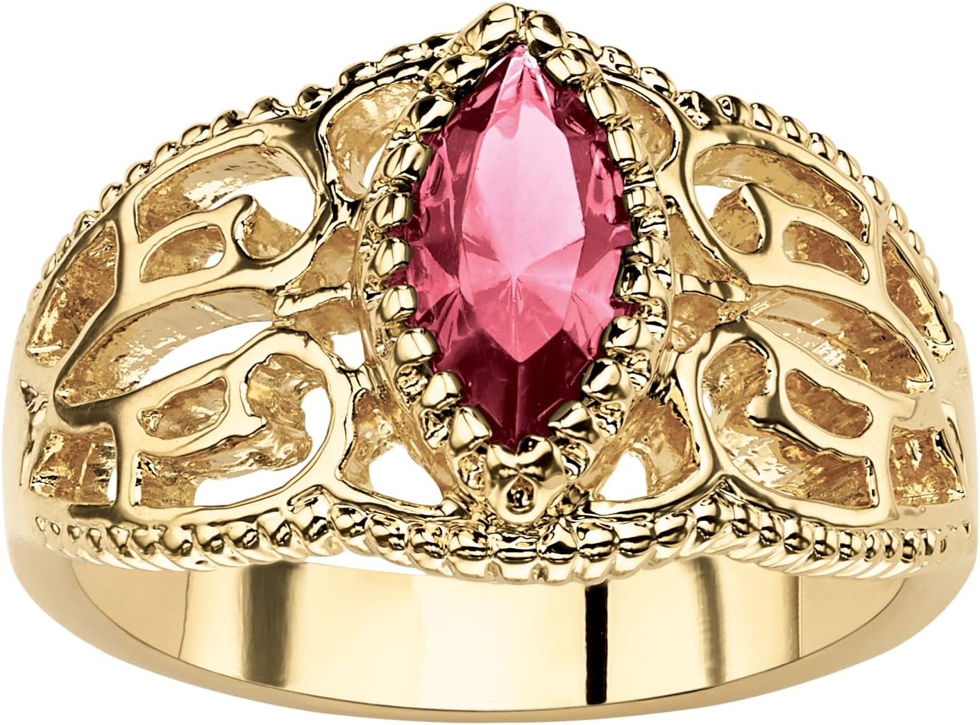 Palm Beach Jewelry PalmBeach Yellow Gold-plated Marquise Cut Simulated Birthstone Filigree Ring Sizes 5-10