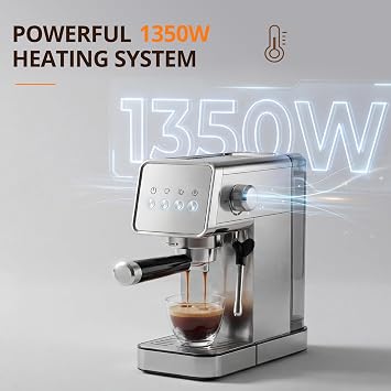 Compact Espresso Machine With Milk Frother, Espresso Machine With Milk Frother And Steamer, Stainless Steel Coffee And Espresso Machine For Latte And Cappuccino With Removable Water Tank Silver