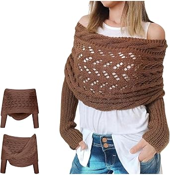 Scarf with Sleeves, Knitted Cable Wrap, Crochet Knit Scarf Sweater Wrap, Knit Scarf with Sleeves for Women