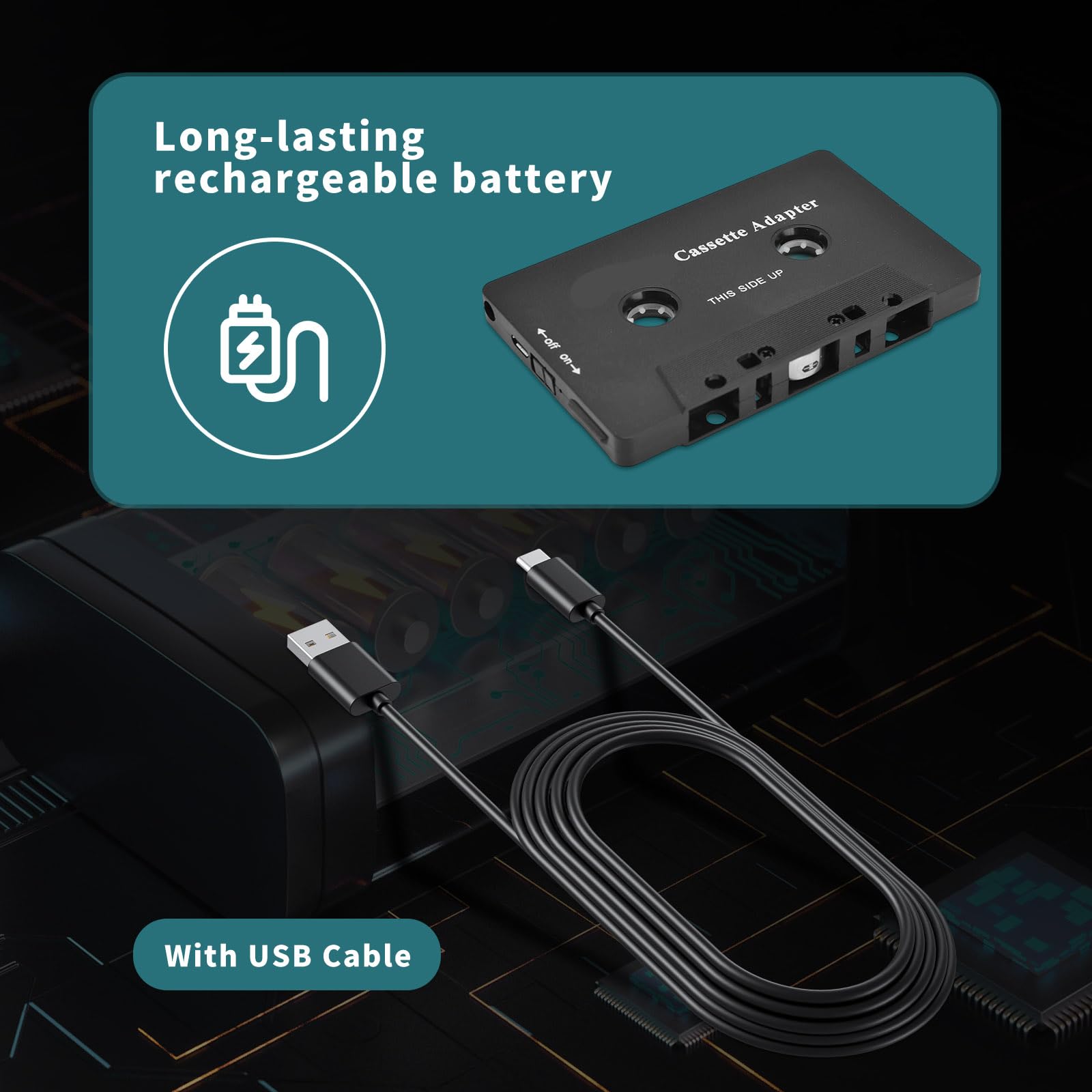Adattatore Cassetta Autoradio BT 5.0, Cassetta Adattatore da Auto, Adattatore Bluetooth per Cassette, Ricevitore Audio Wireless Bluetooth per Ricevitore di Cassette Bluetooth per Auto con Cavo USB