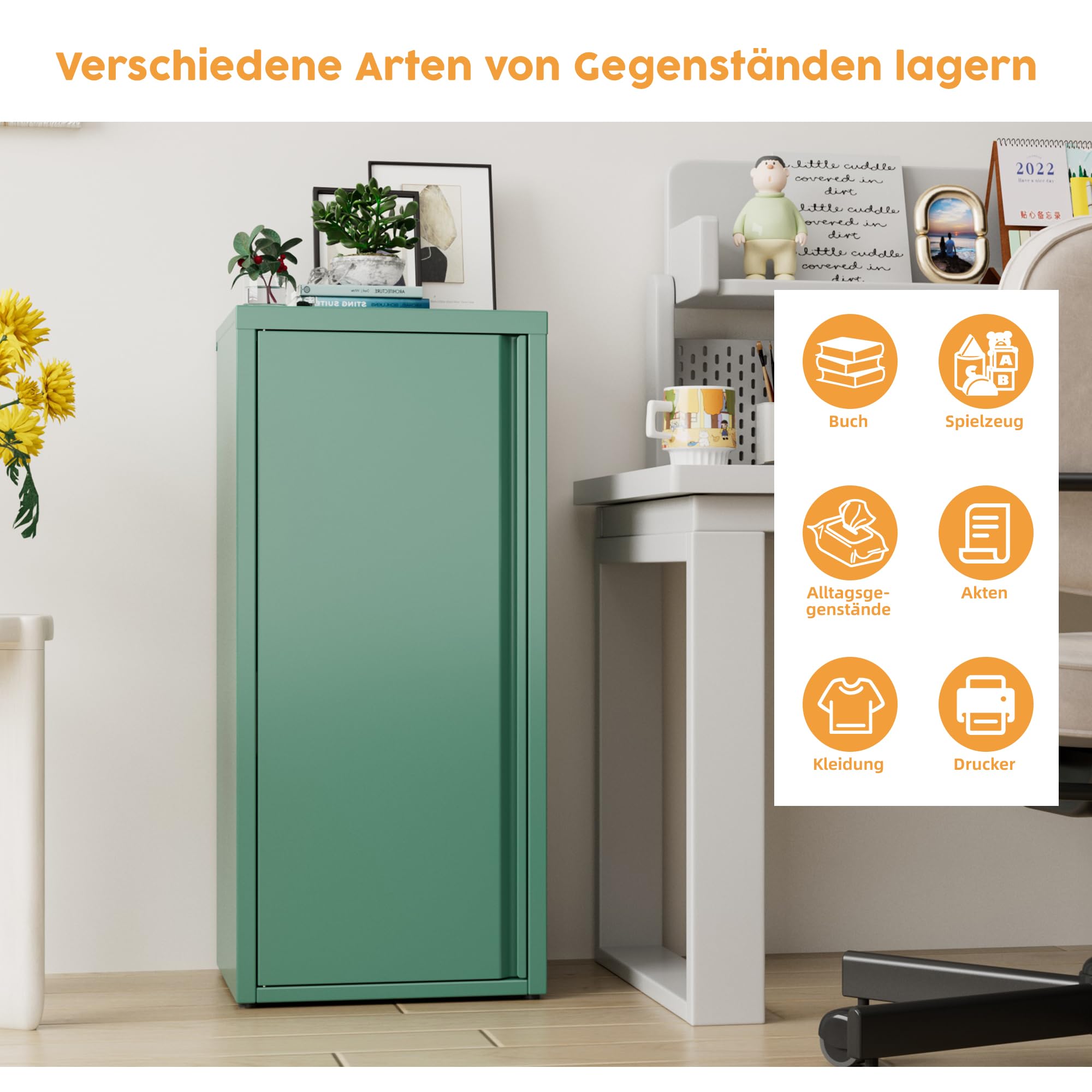 SUPEER Armadio in metallo per ufficio con porta singola, 88 x 40 x 35 cm, 2 ripiani regolabili in altezza, robusto armadietto in metallo per documenti, documenti e accessori da ufficio (verde)