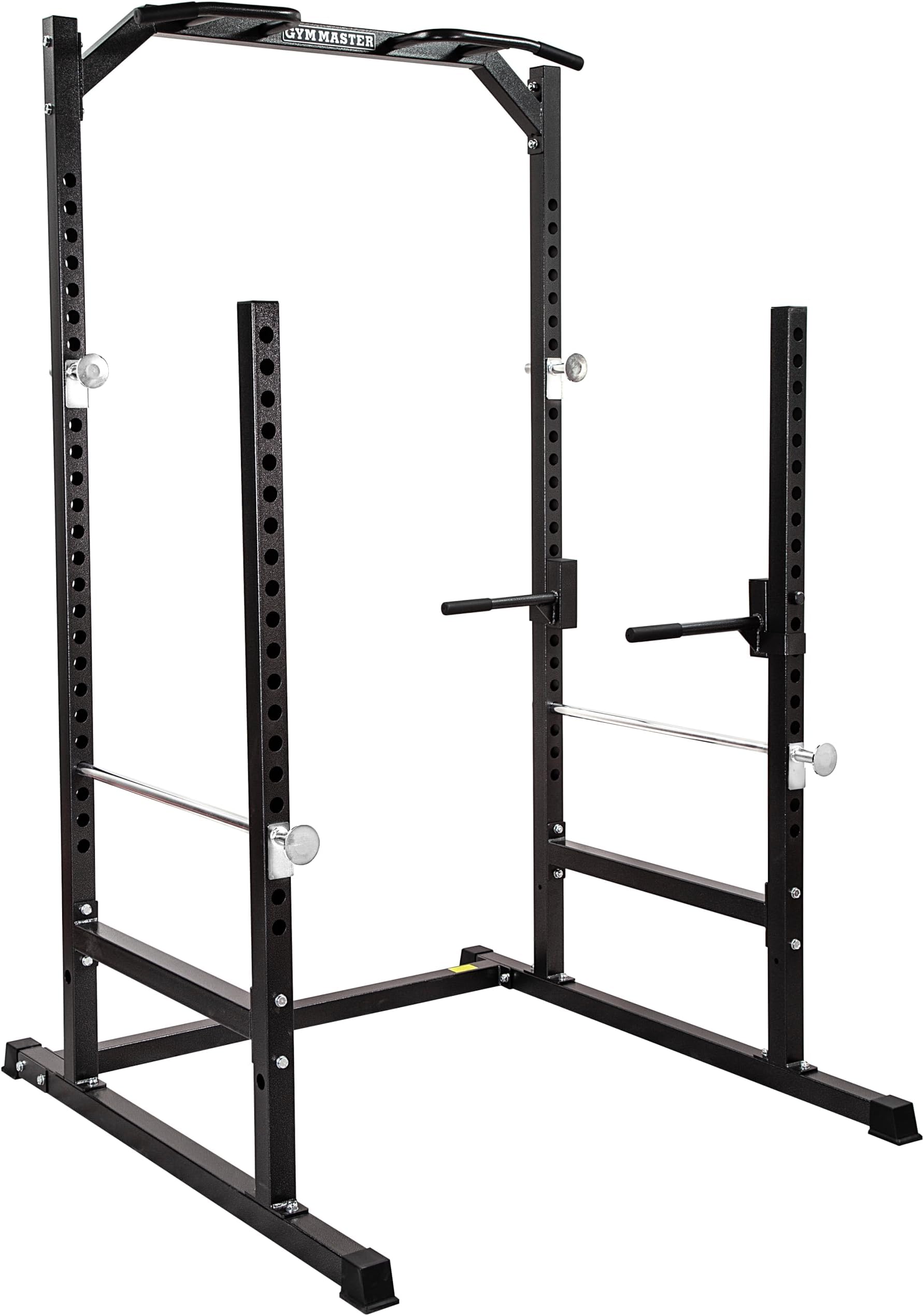 GYM MASTER Heavy Duty Half Power Cage Weight Lifting Squat Rack & Dip Station Tower