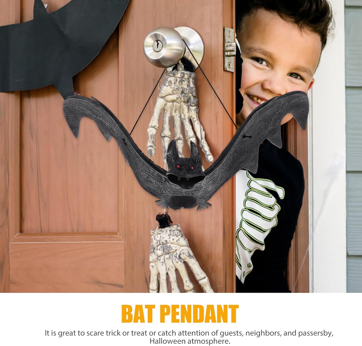 4pcs Halloween Bat Ornament Hanging Decorations, Wear-Resistant Rubber Simulation Bat Pendants for Outdoor Garden Party Décor
