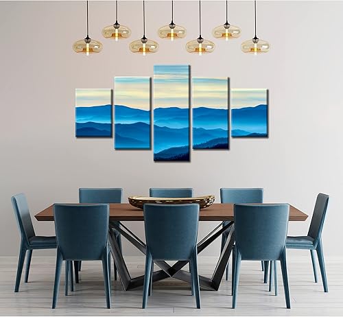 Miniatura 2 de Lienzo decorativo para pared, diseño de parque nacional de montañas humeantes, impresión de imagen, pintura de paisaje natural, póster azul, marco