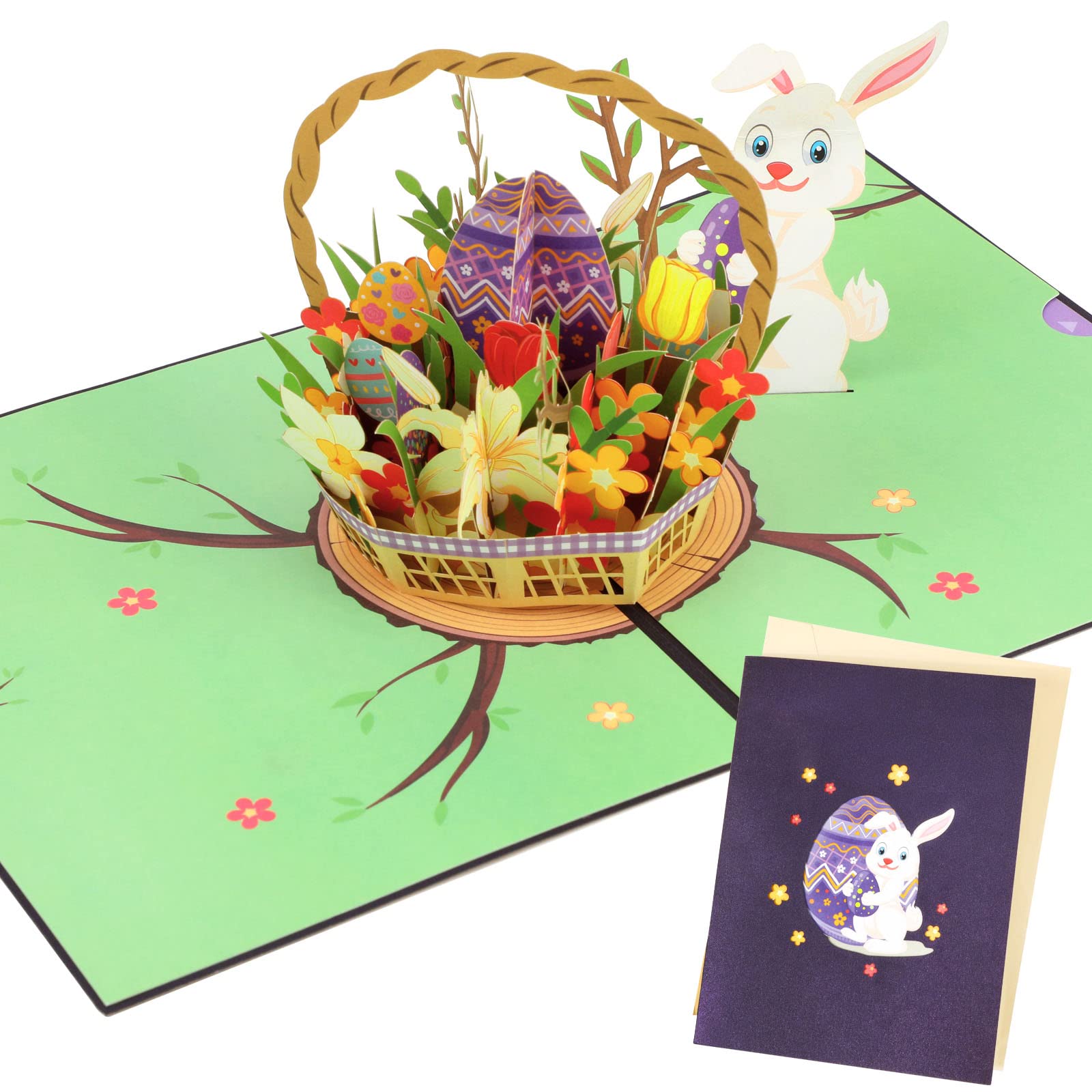 HOWAF Biglietto Pop Up 3D Di Pasqua Con Coniglietto E Fiori – Cartolina Con Busta