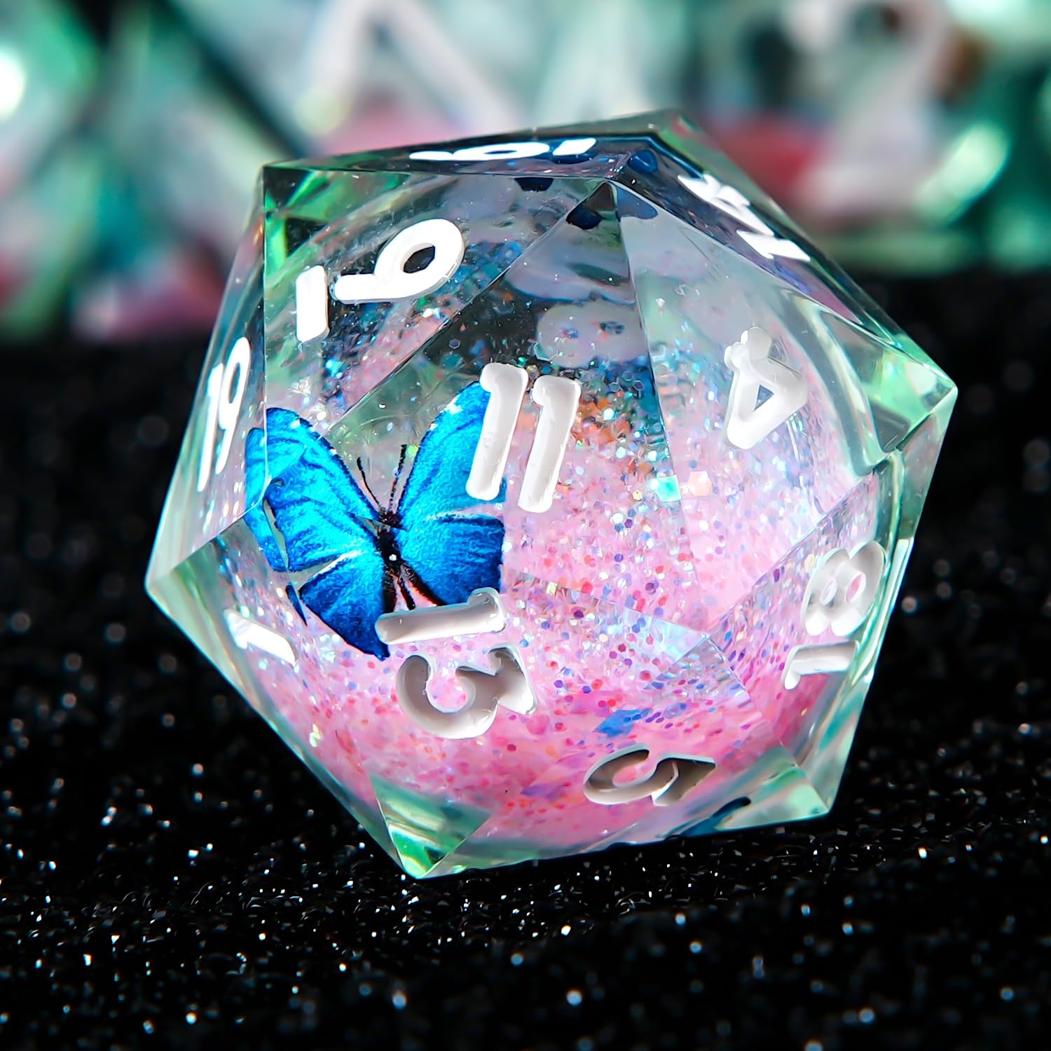 Butterfly Liquid Core DND Dice Set, 7 Set Accessories Dice for Dungeons and Dragons, Polyhedral Resin Sharp Edge Dice Roleplaying