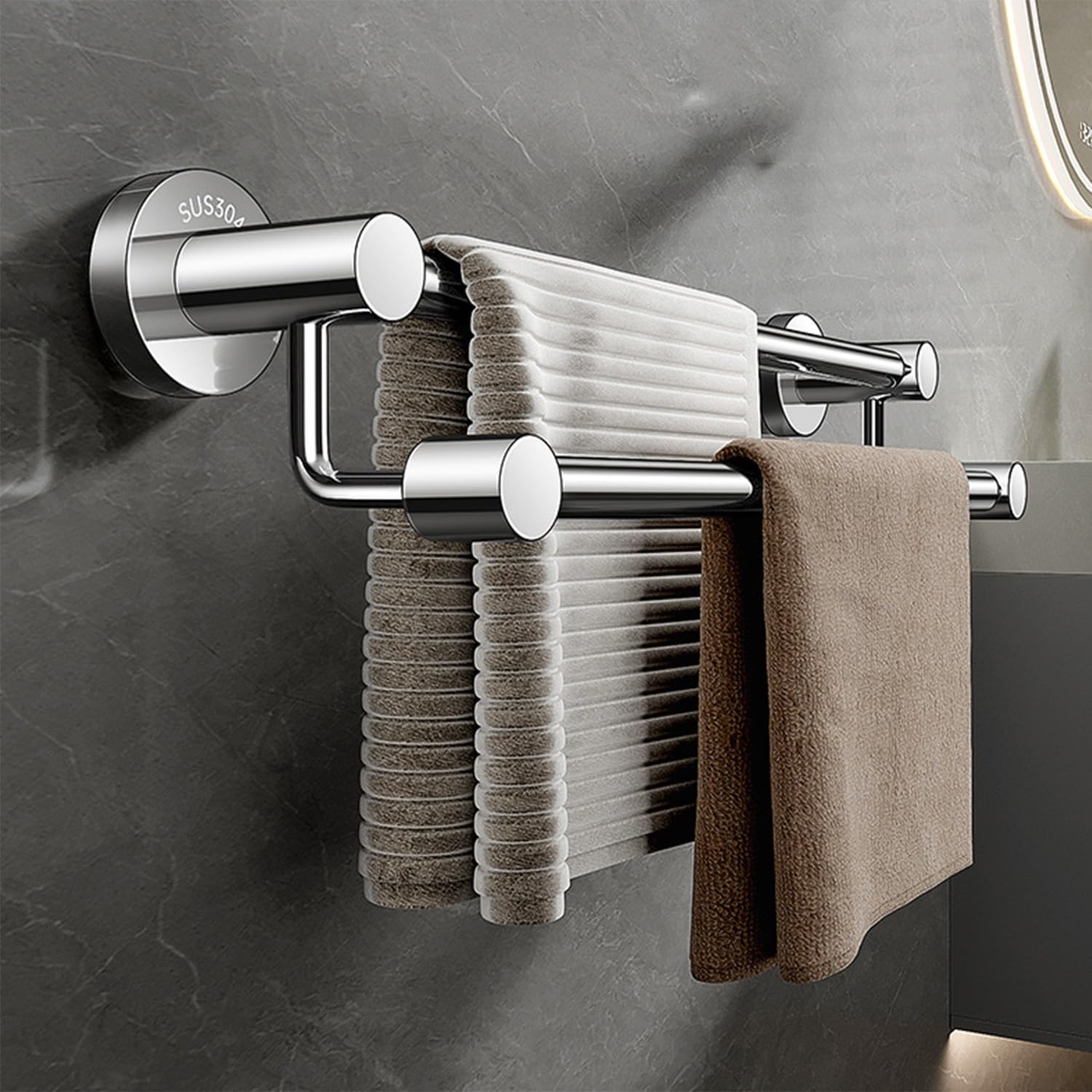 LMYSXAOZ 304 Stainless Steel Towel Rack Double Bars High And Low Pole Wall Mounted Rail Holder Organizer Bathroom Accessories(70cm/27.5in)